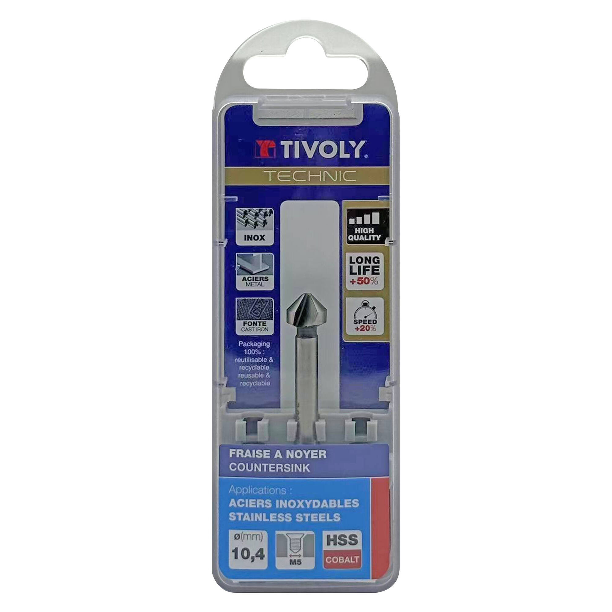 Avellanador HSSE5% cobalto DIN 335C a 90º Mango cilíndrico (Caja colgante) / Ø: 10.4 / L: 50