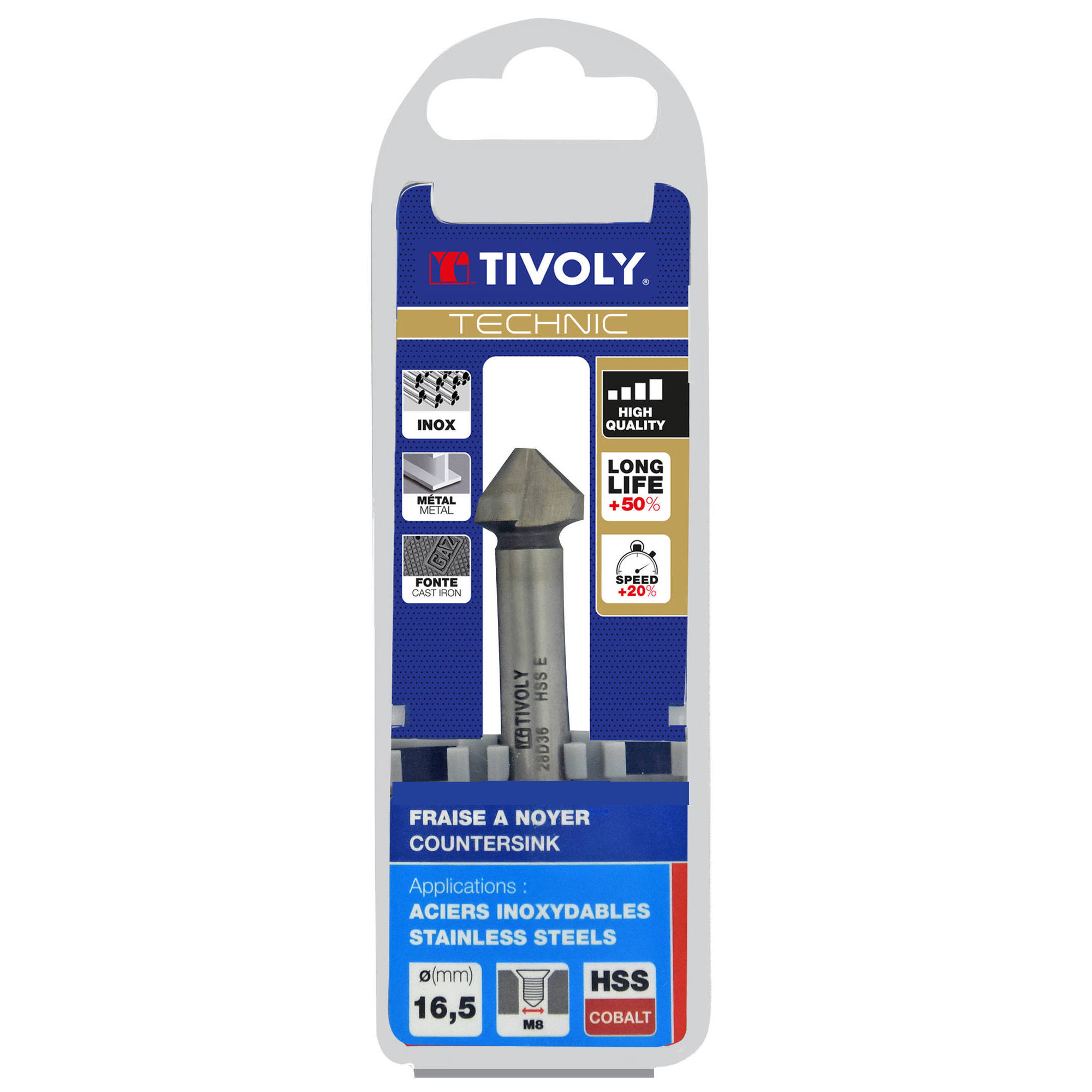 Avellanador HSSE5% cobalto DIN 335C a 90º Mango cilíndrico (Caja colgante) / Ø: 16.5 / L: 60