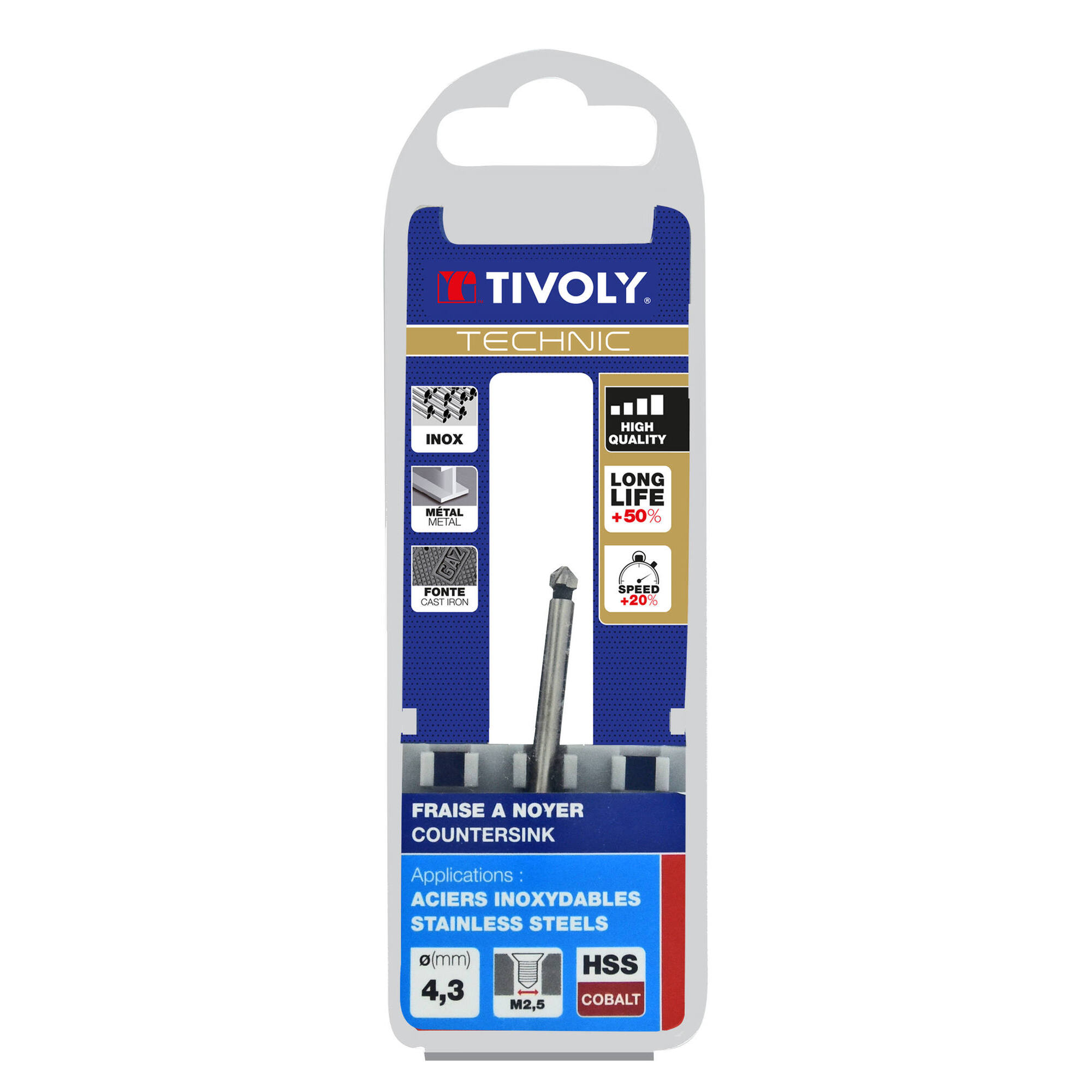 Avellanador HSSE5% cobalto DIN 335C a 90º Mango cilíndrico (Caja colgante) / Ø: 4.3 / L: 40