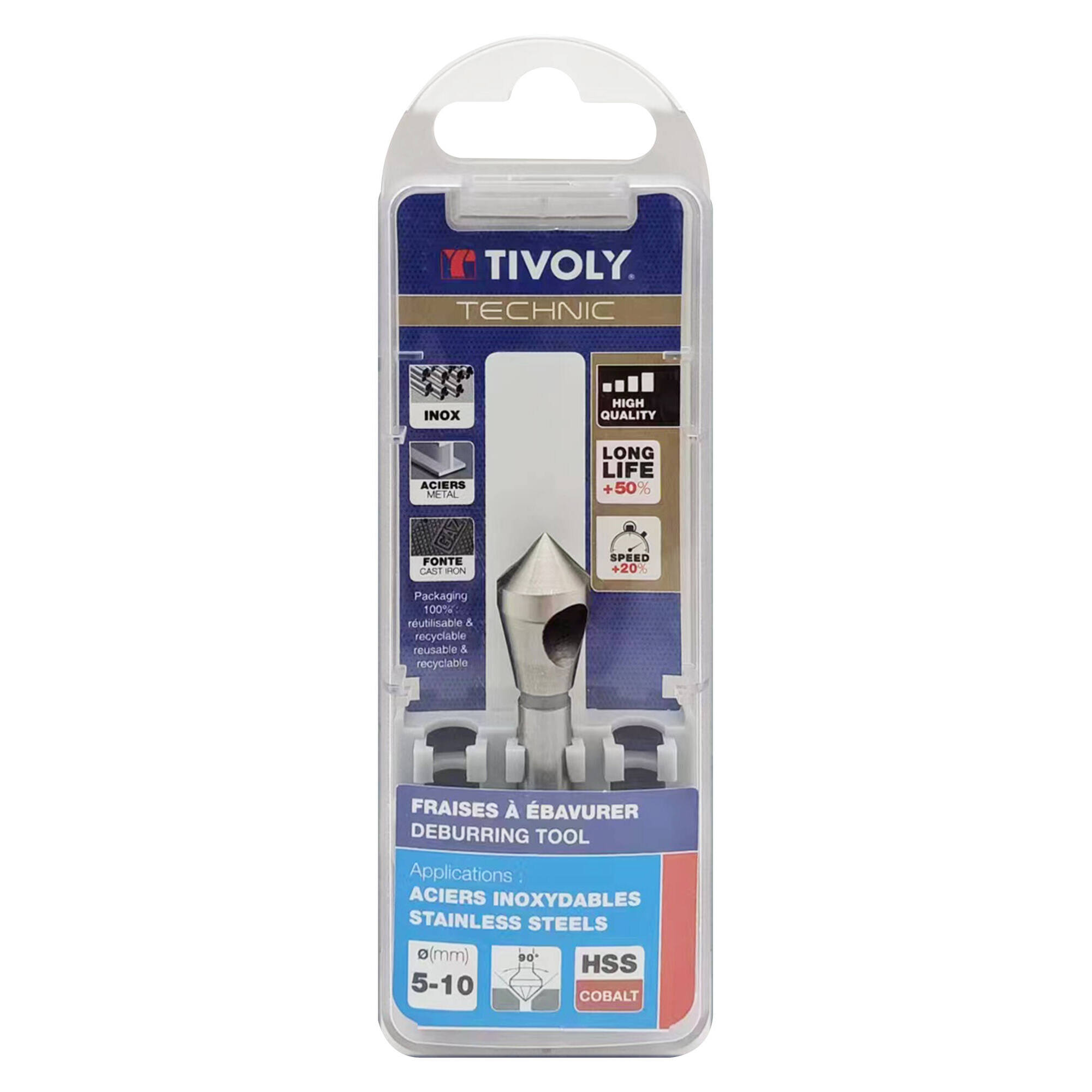 Avellanador con agujero HSSE5% cobalto a 90º Mango cilíndrico (Caja colgante) / Ø: 5-10 / L: 48