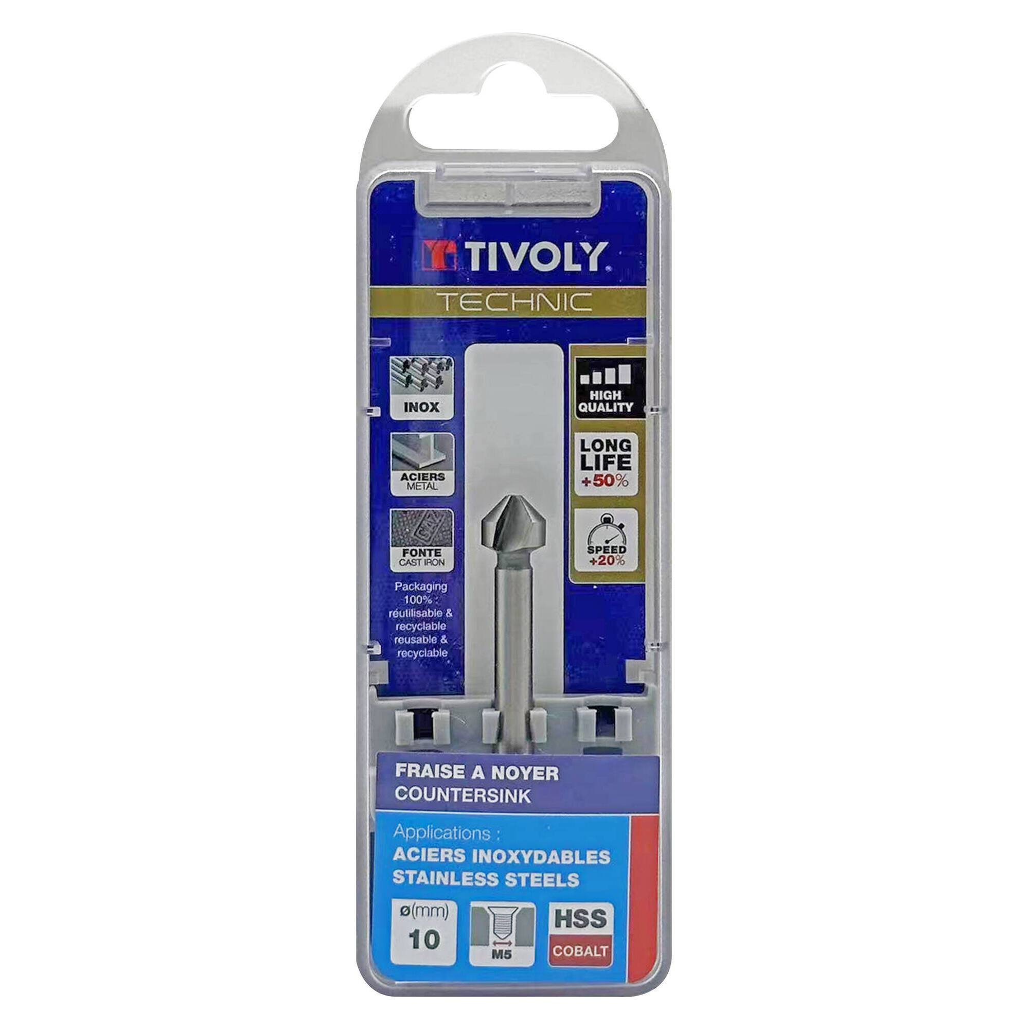 Avellanador HSSE5% cobalto DIN 335C a 90º Mango cilíndrico (Caja colgante) / Ø: 10 / L: 50