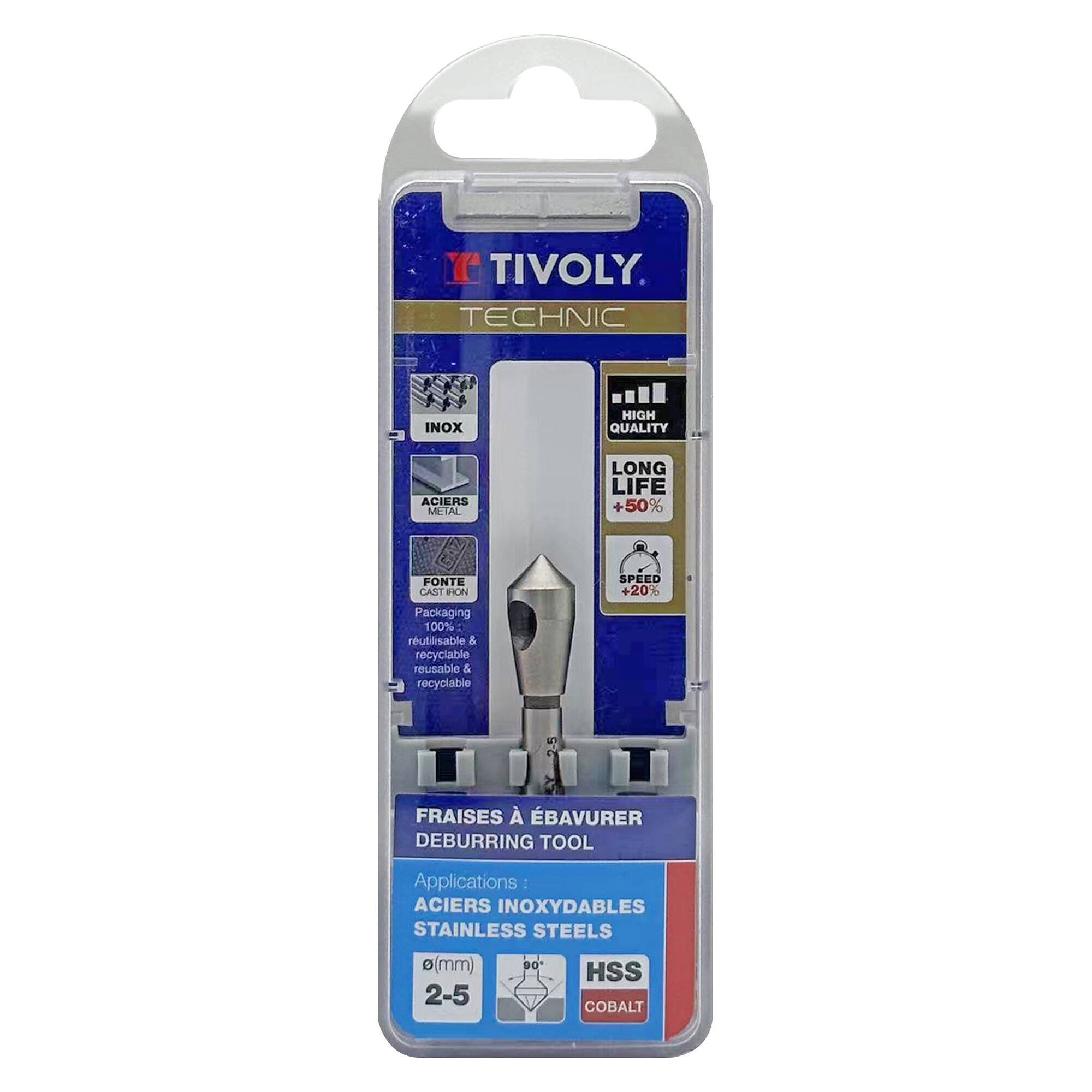 Avellanador con agujero HSSE5% cobalto a 90º Mango cilíndrico (Caja colgante) / Ø: 2-5 / L: 45