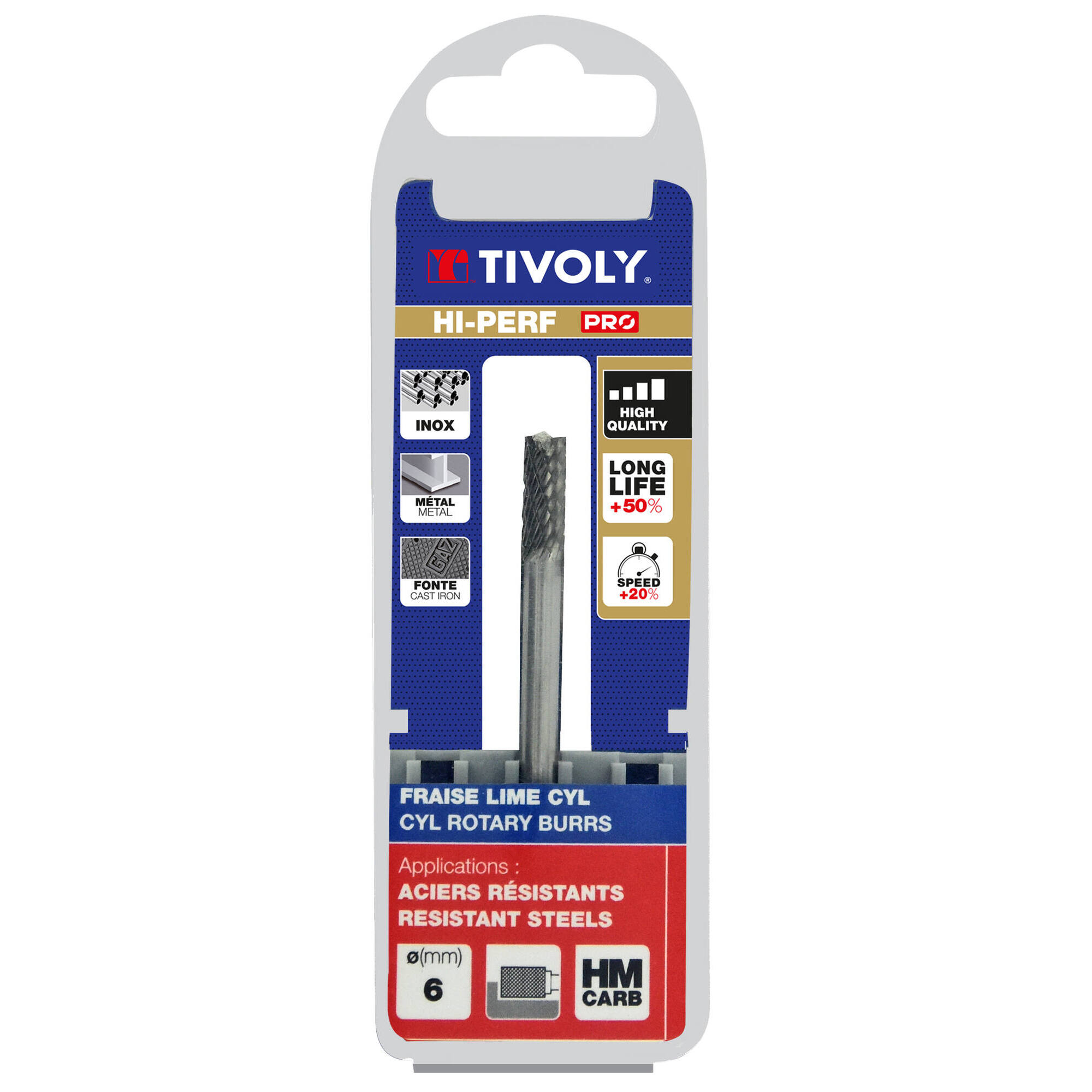 Fresa rotativa metal duro Cilíndrica. Dentado normal. Forma D (Caja colgante) # / Ø: 6 / d2: 6 / L: 50