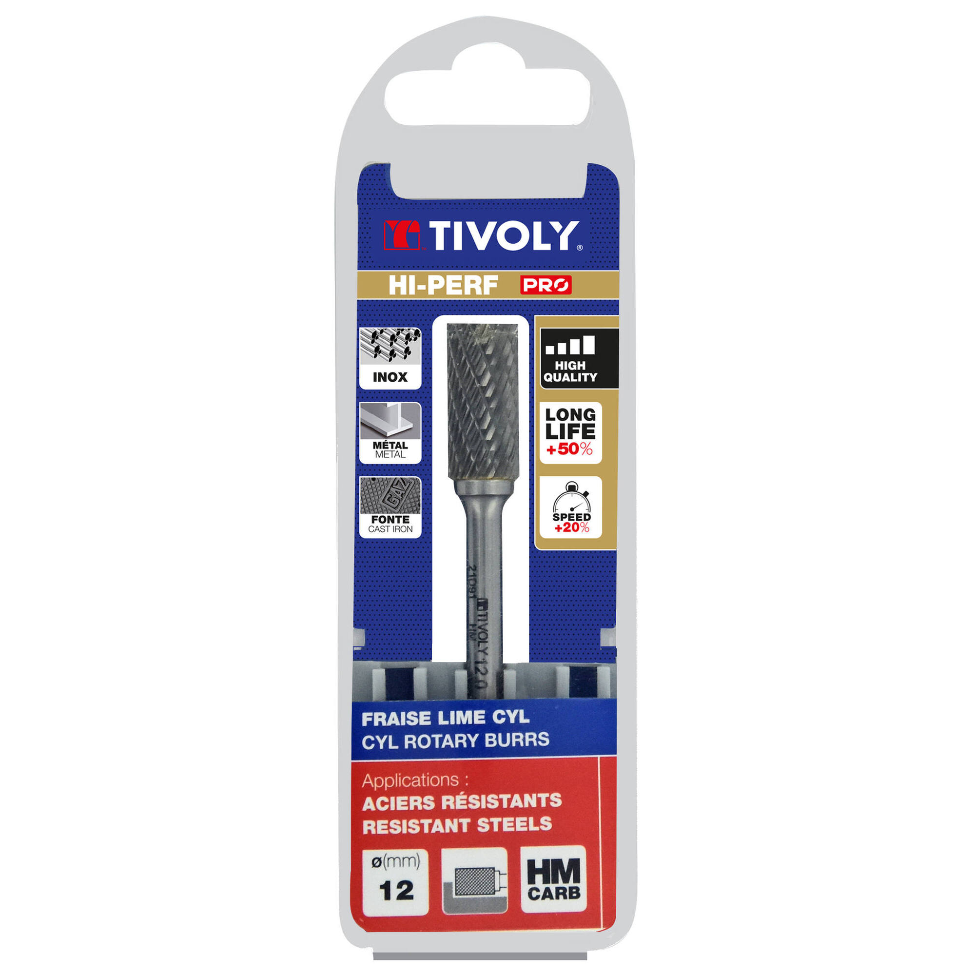 Fresa rotativa metal duro Cilíndrica. Dentado normal. Forma D (Caja colgante) # / Ø: 12 / d2: 6 / L: 70