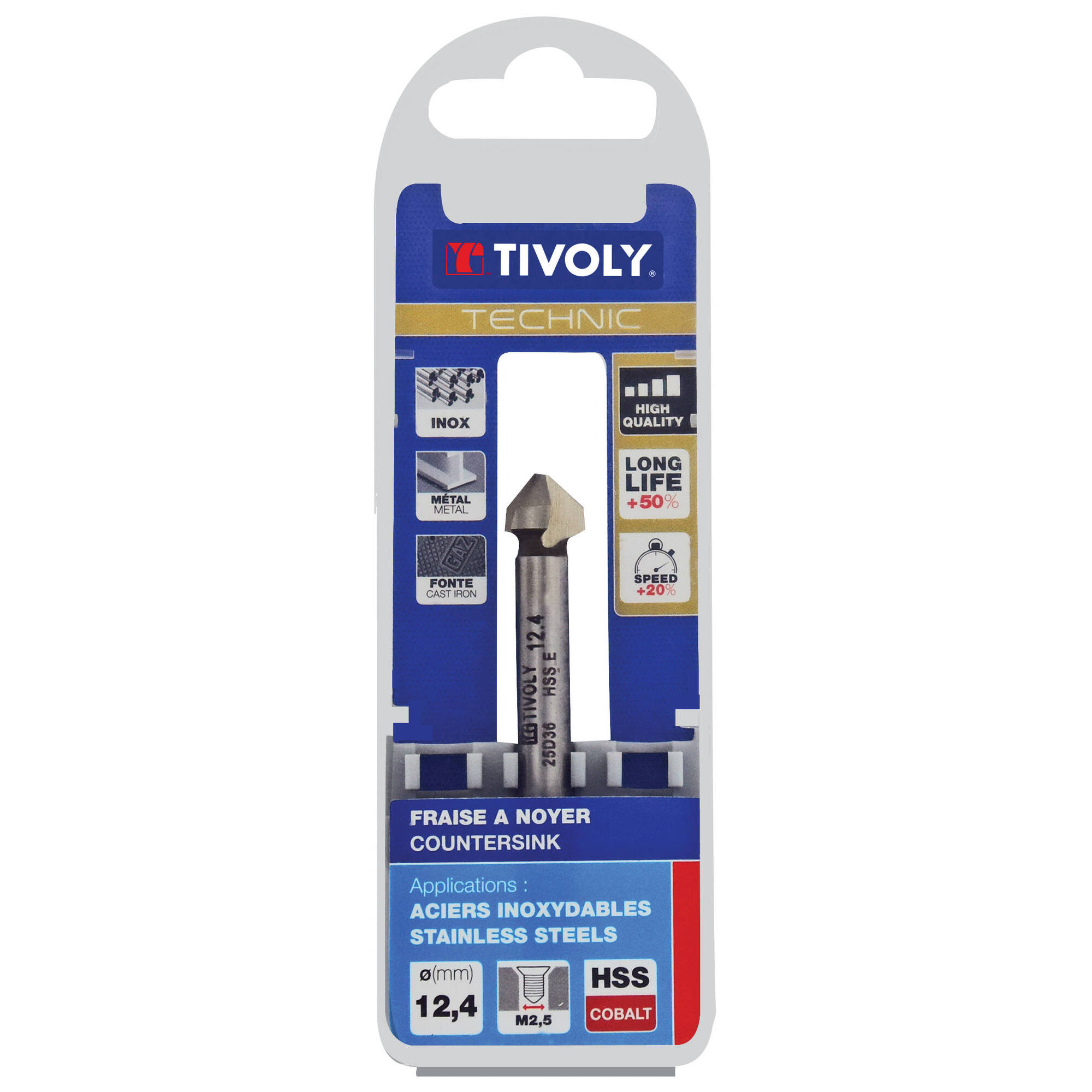 Avellanador HSSE5% cobalto DIN 335C a 90º Mango cilíndrico (Caja colgante) / Ø: 12.4 / L: 56