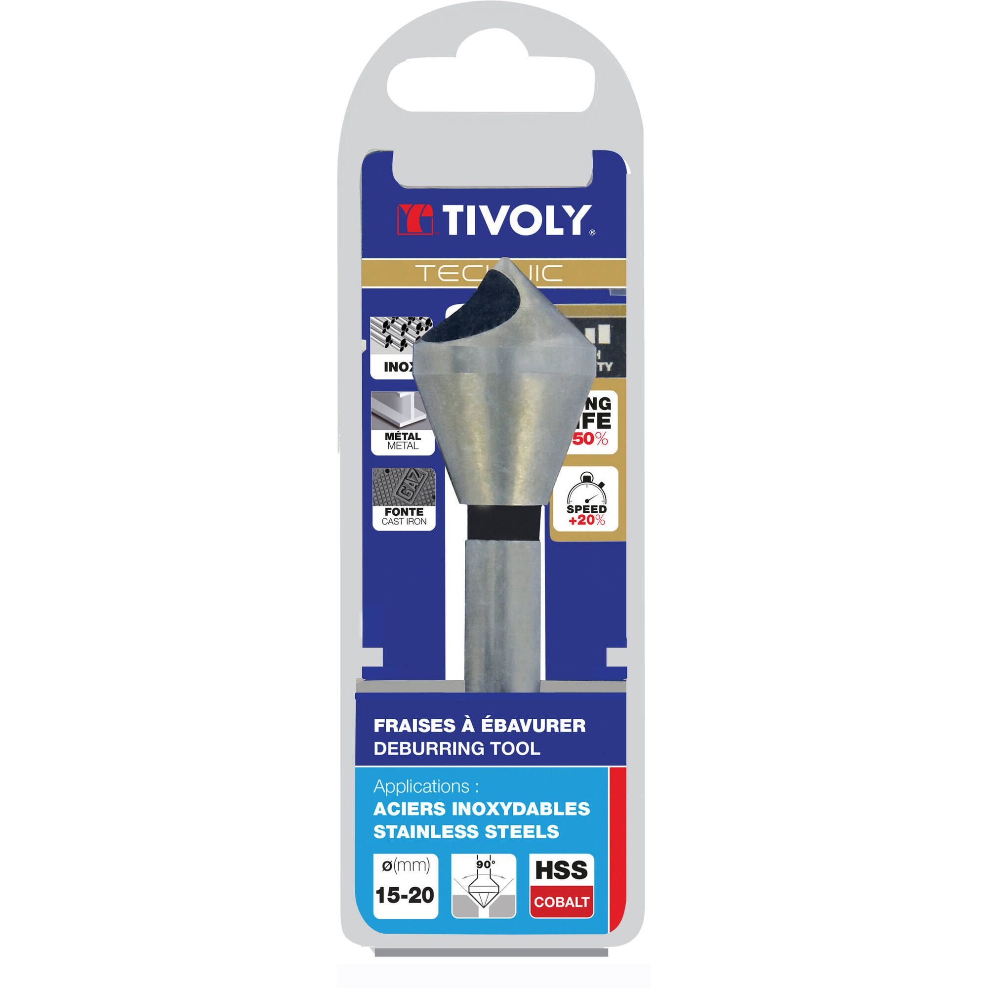 Avellanador con agujero HSSE5% cobalto a 90º Mango cilíndrico (Caja colgante) / Ø: 15-20 / L: 85