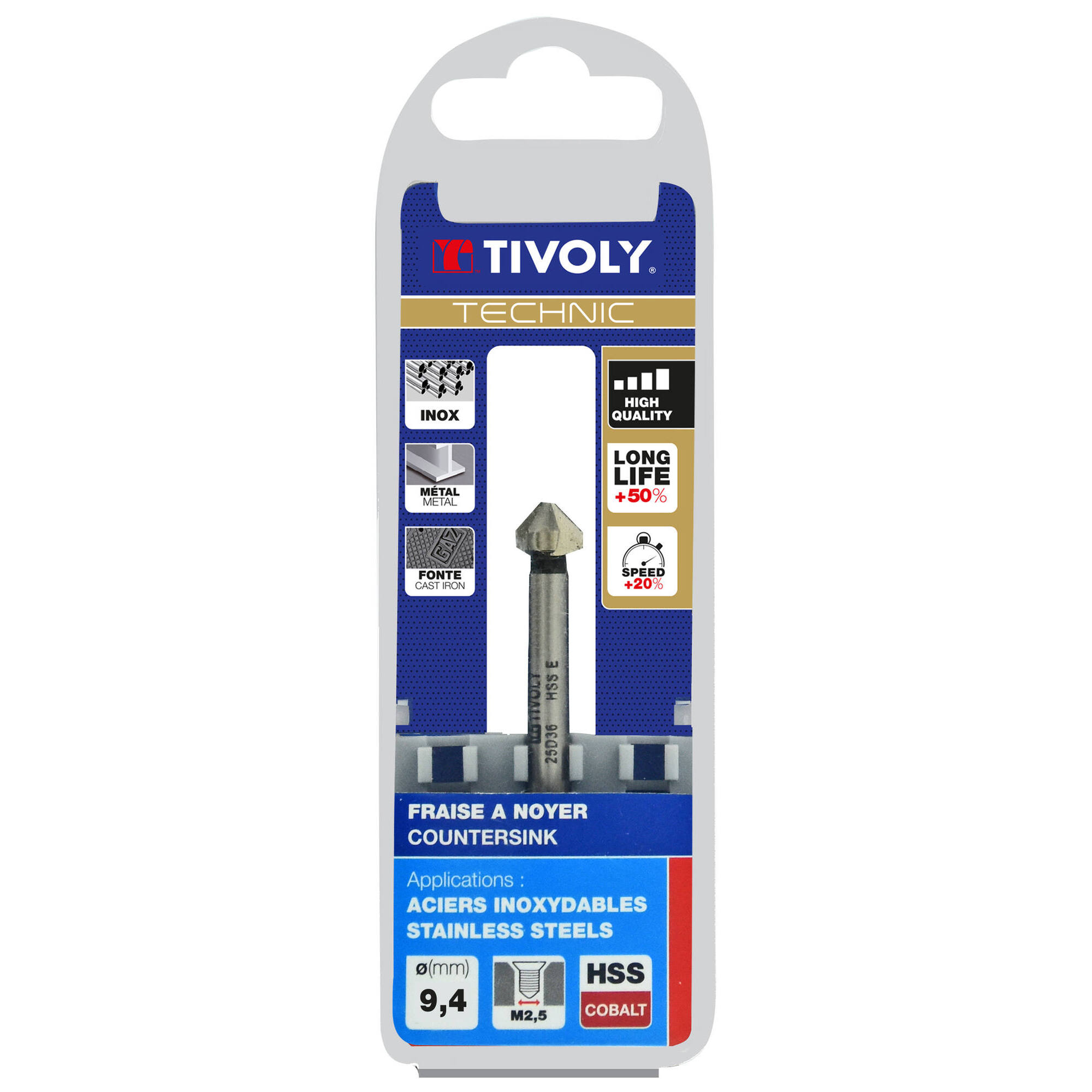 Avellanador HSSE5% cobalto DIN 335C a 90º Mango cilíndrico (Caja colgante) / Ø: 9.4 / L: 50