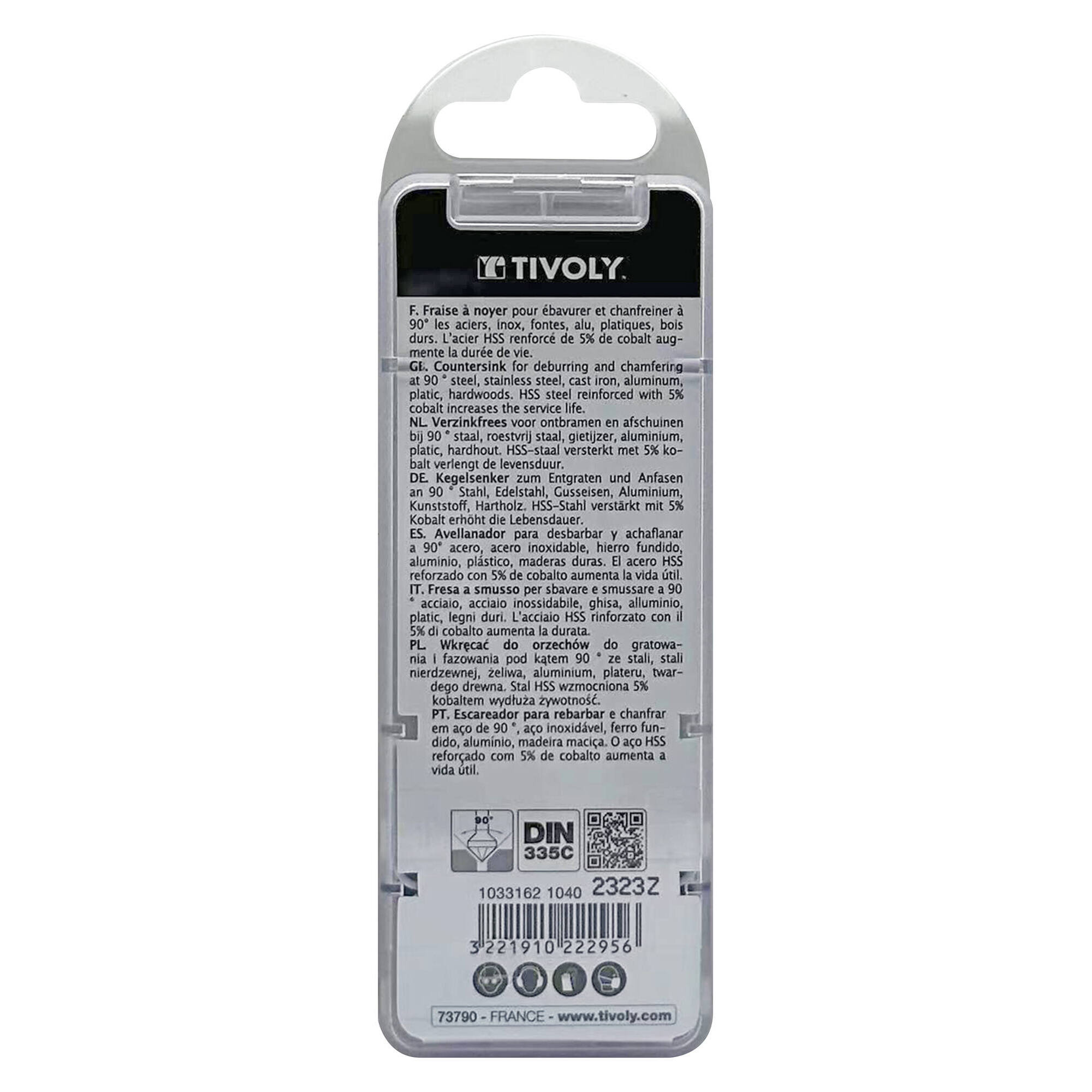 Avellanador HSSE5% cobalto DIN 335C a 90º Mango cilíndrico (Caja colgante) / Ø: 10.4 / L: 50