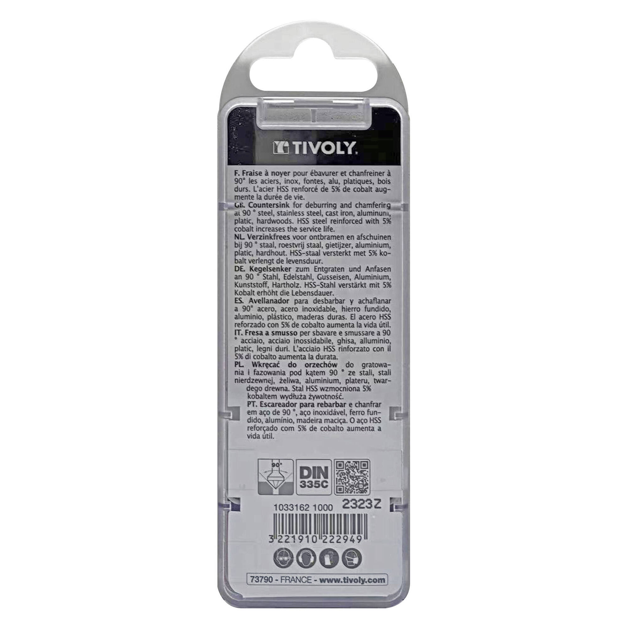 Avellanador HSSE5% cobalto DIN 335C a 90º Mango cilíndrico (Caja colgante) / Ø: 10 / L: 50