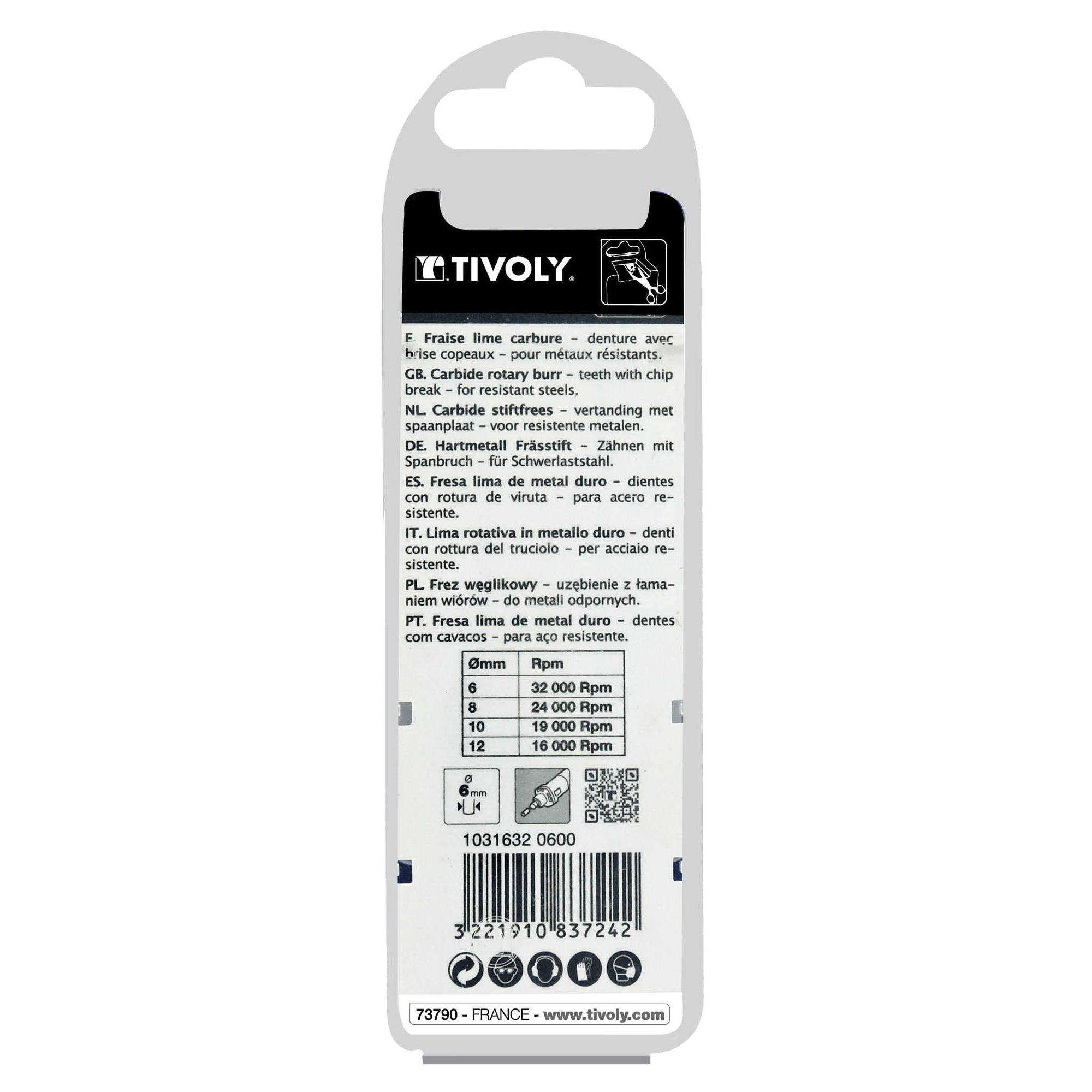 Fresa rotativa metal duro Cilíndrica. Dentado normal. Forma D (Caja colgante) # / Ø: 6 / d2: 6 / L: 50