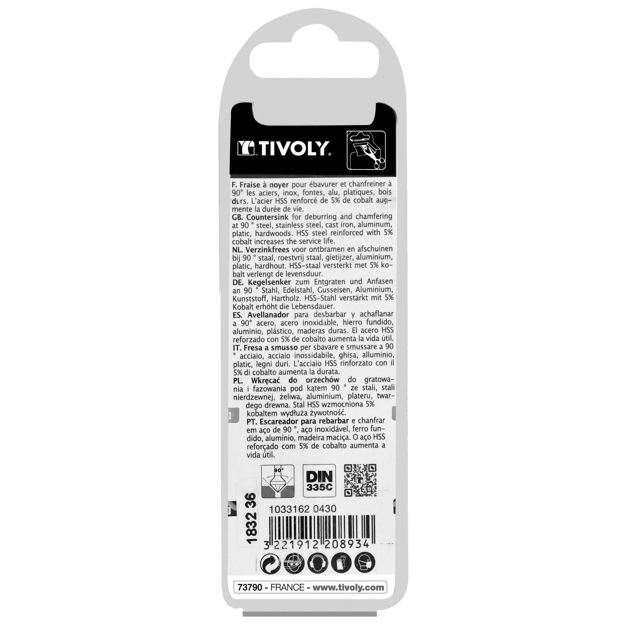 Avellanador HSSE5% cobalto DIN 335C a 90º Mango cilíndrico (Caja colgante) / Ø: 4.3 / L: 40