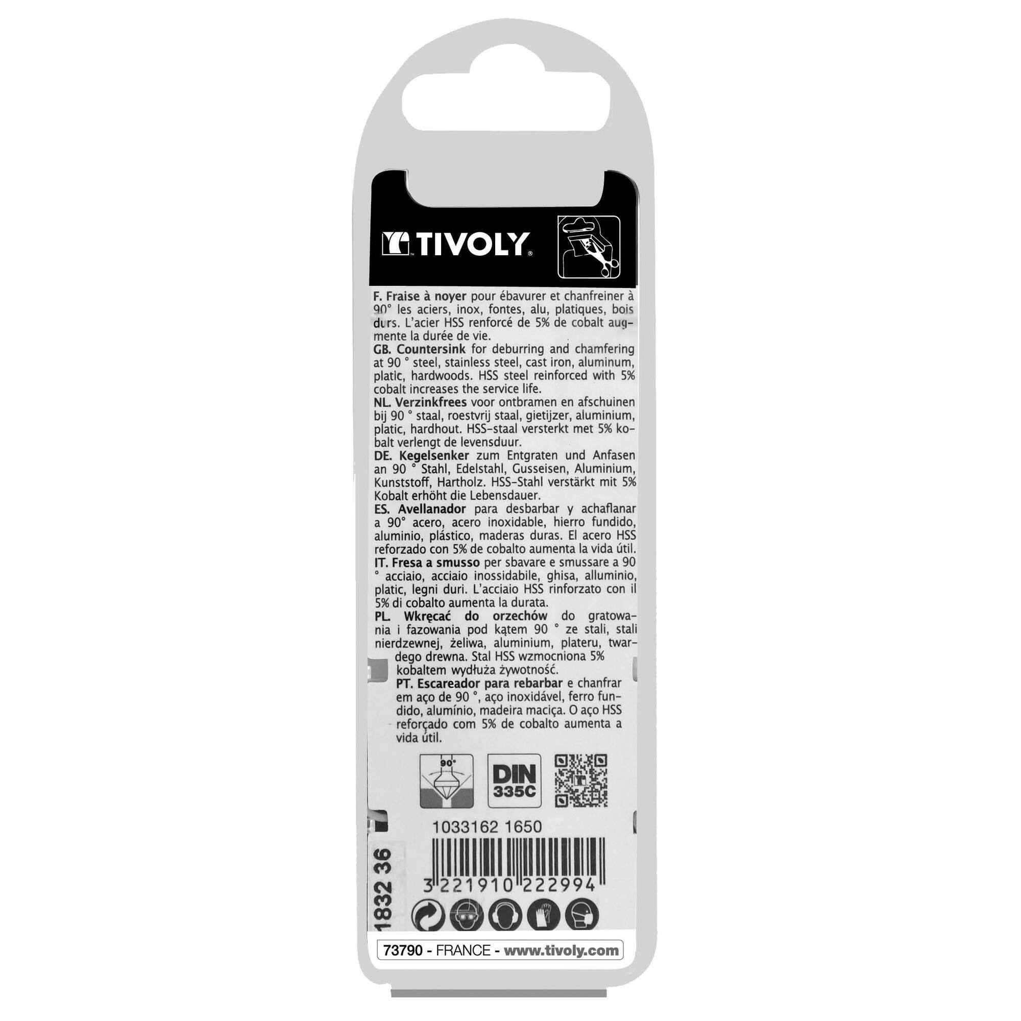 Avellanador HSSE5% cobalto DIN 335C a 90º Mango cilíndrico (Caja colgante) / Ø: 16.5 / L: 60