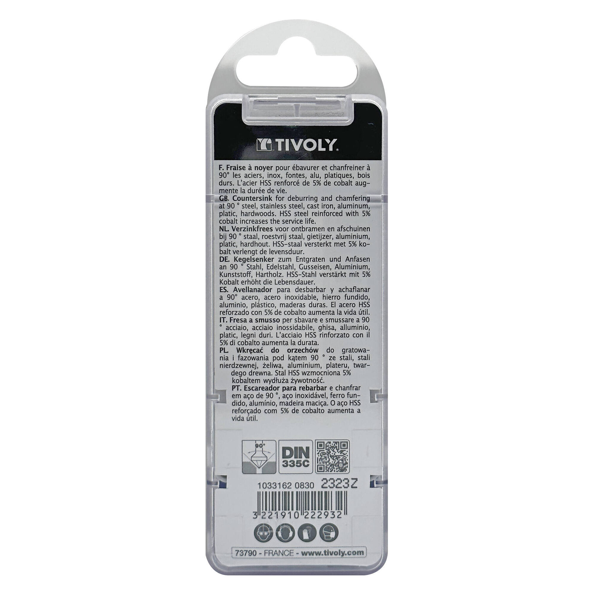 Avellanador HSSE5% cobalto DIN 335C a 90º Mango cilíndrico (Caja colgante) / Ø: 8.3 / L: 50