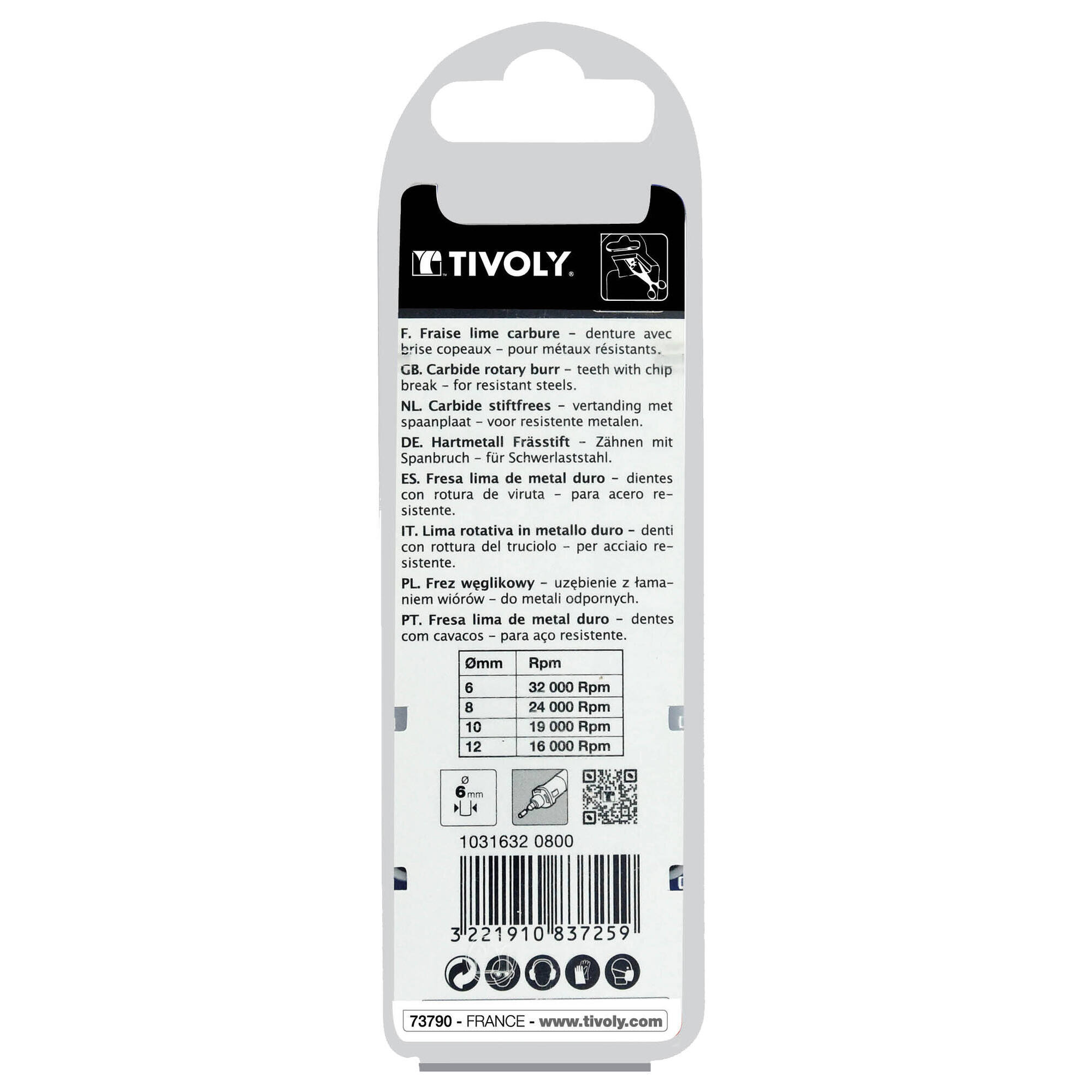 Fresa rotativa metal duro Cilíndrica. Dentado normal. Forma D (Caja colgante) # / Ø: 8 / d2: 6 / L: 65