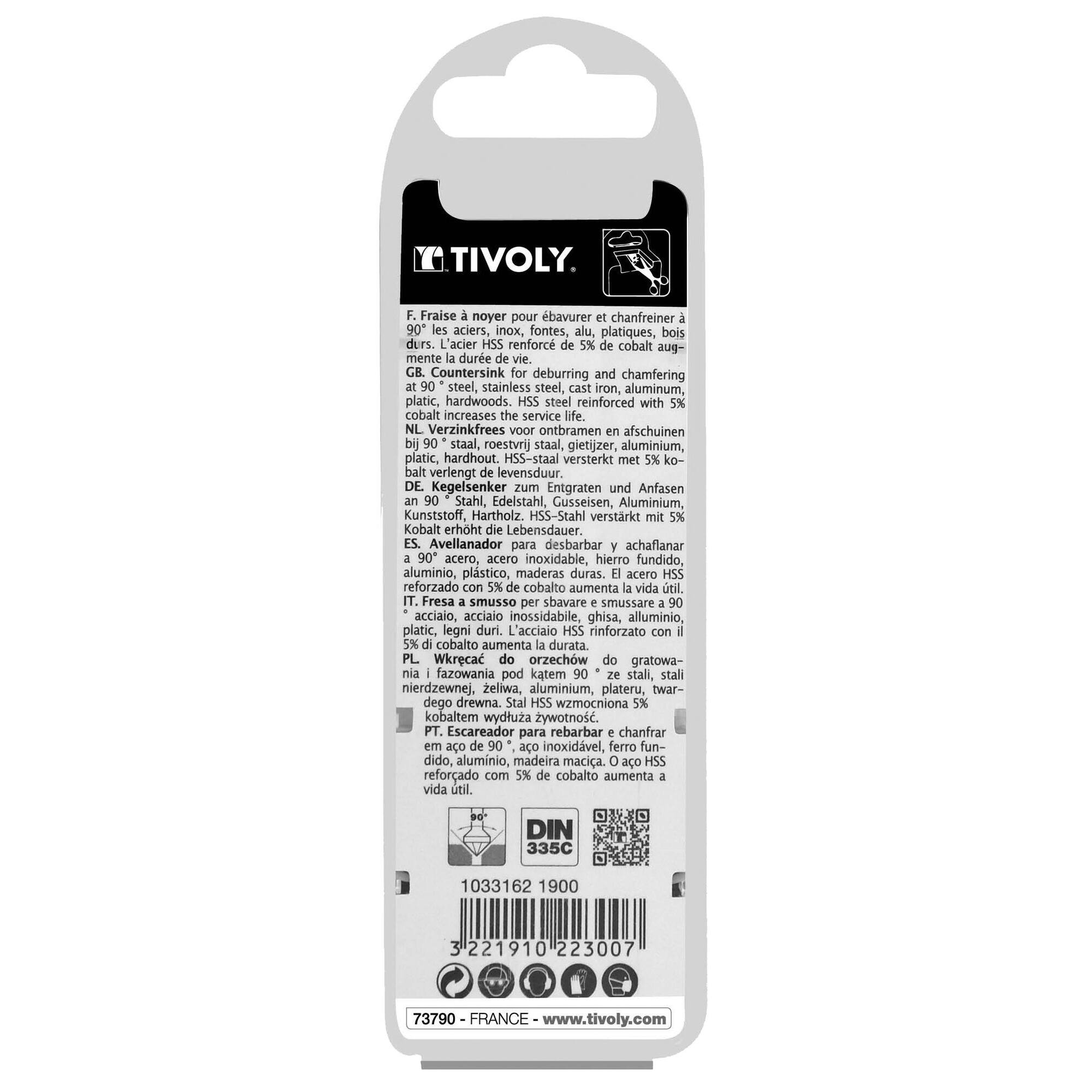 Avellanador HSSE5% cobalto DIN 335C a 90º Mango cilíndrico (Caja colgante) / Ø: 19 / L: 63