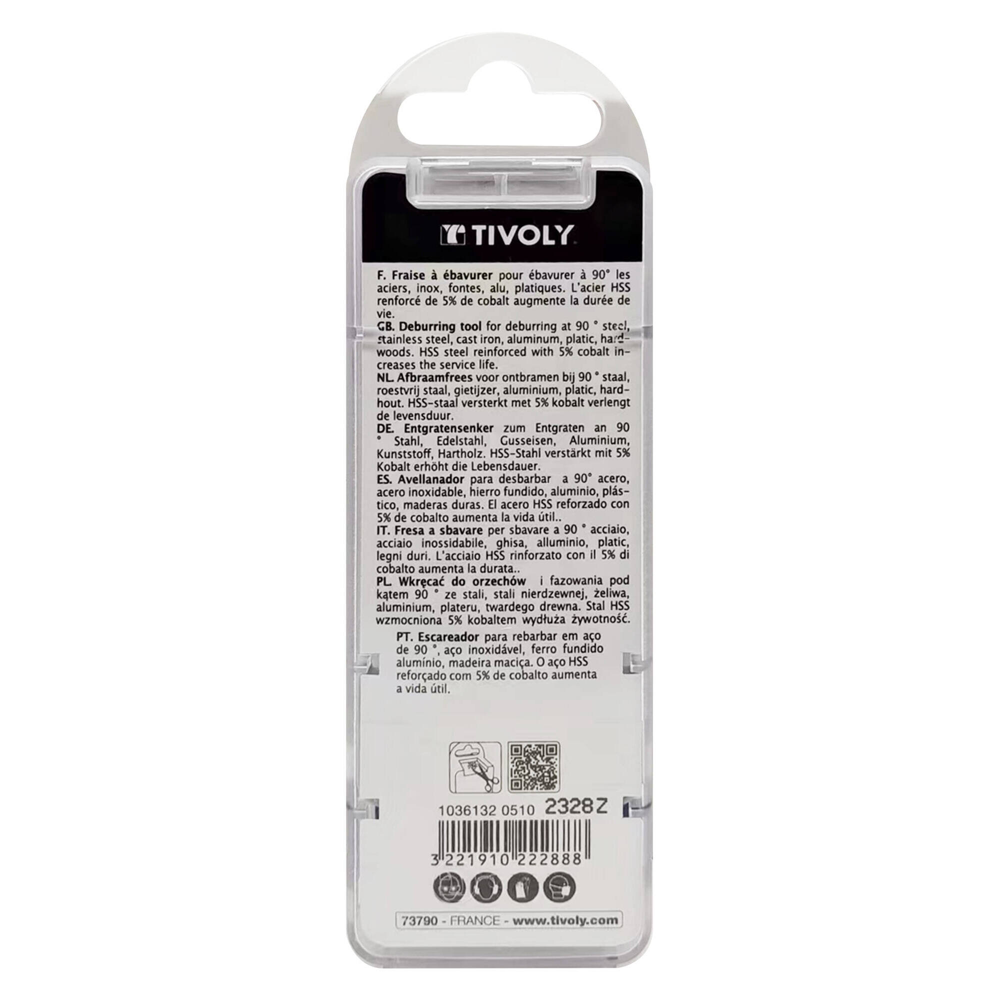 Avellanador con agujero HSSE5% cobalto a 90º Mango cilíndrico (Caja colgante) / Ø: 5-10 / L: 48