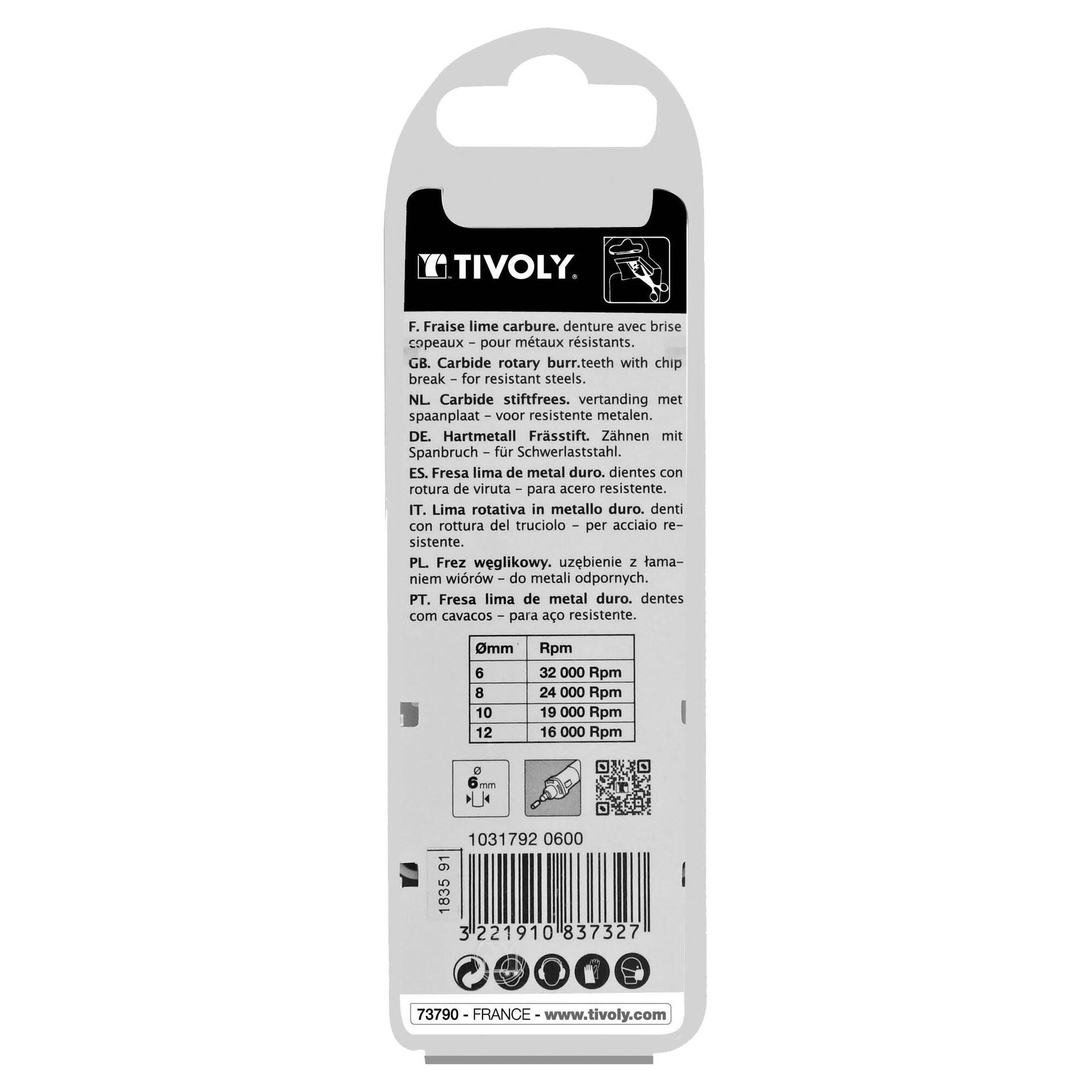 Fresa rotativa metal duro. Punta Ojiva Dentado normal. Forma D (Caja colgante) # / Ø: 6 / d2: 6 / L: 50