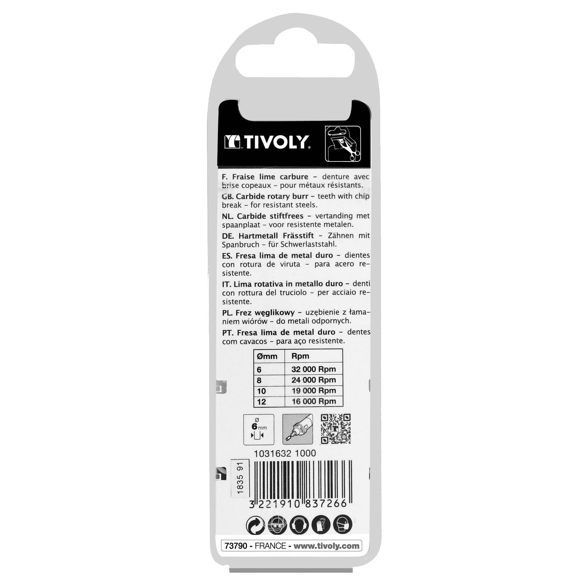 Fresa rotativa metal duro Cilíndrica. Dentado normal. Forma D (Caja colgante) # / Ø: 10 / d2: 6 / L: 65