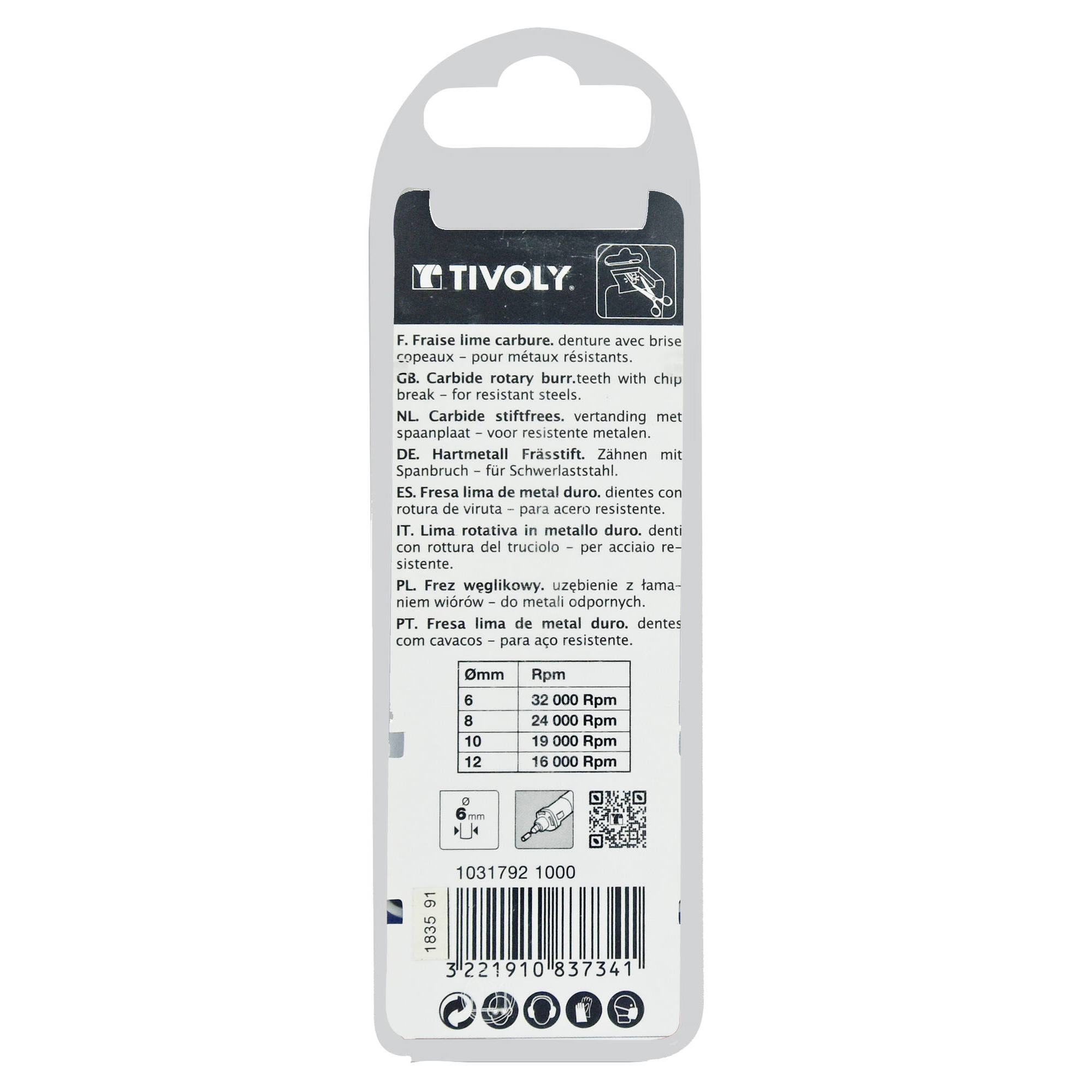 Fresa rotativa metal duro. Punta Ojiva Dentado normal. Forma D (Caja colgante) # / Ø: 10 / d2: 6 / L: 65