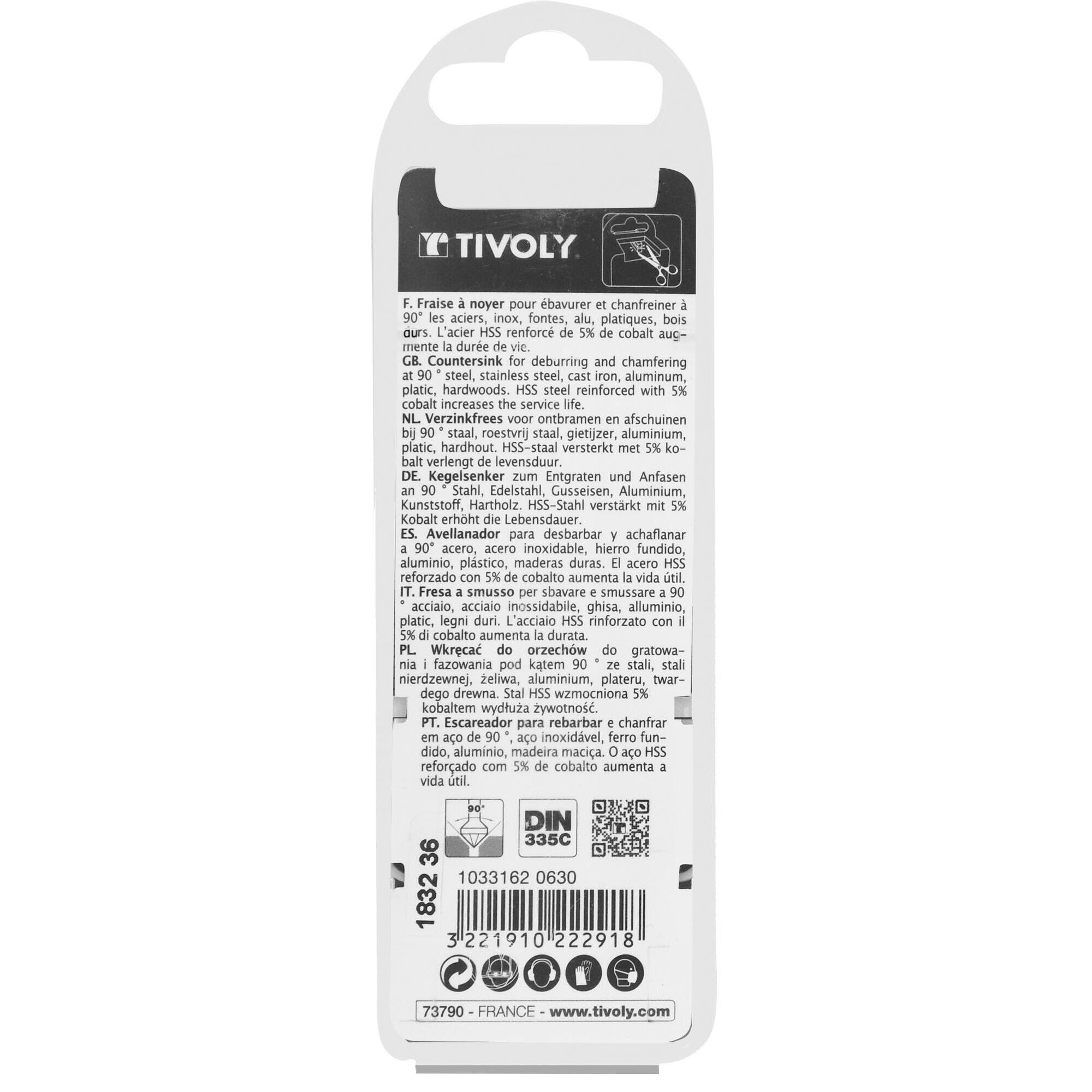 Avellanador HSSE5% cobalto DIN 335C a 90º Mango cilíndrico (Caja colgante) / Ø: 6.3 / L: 45