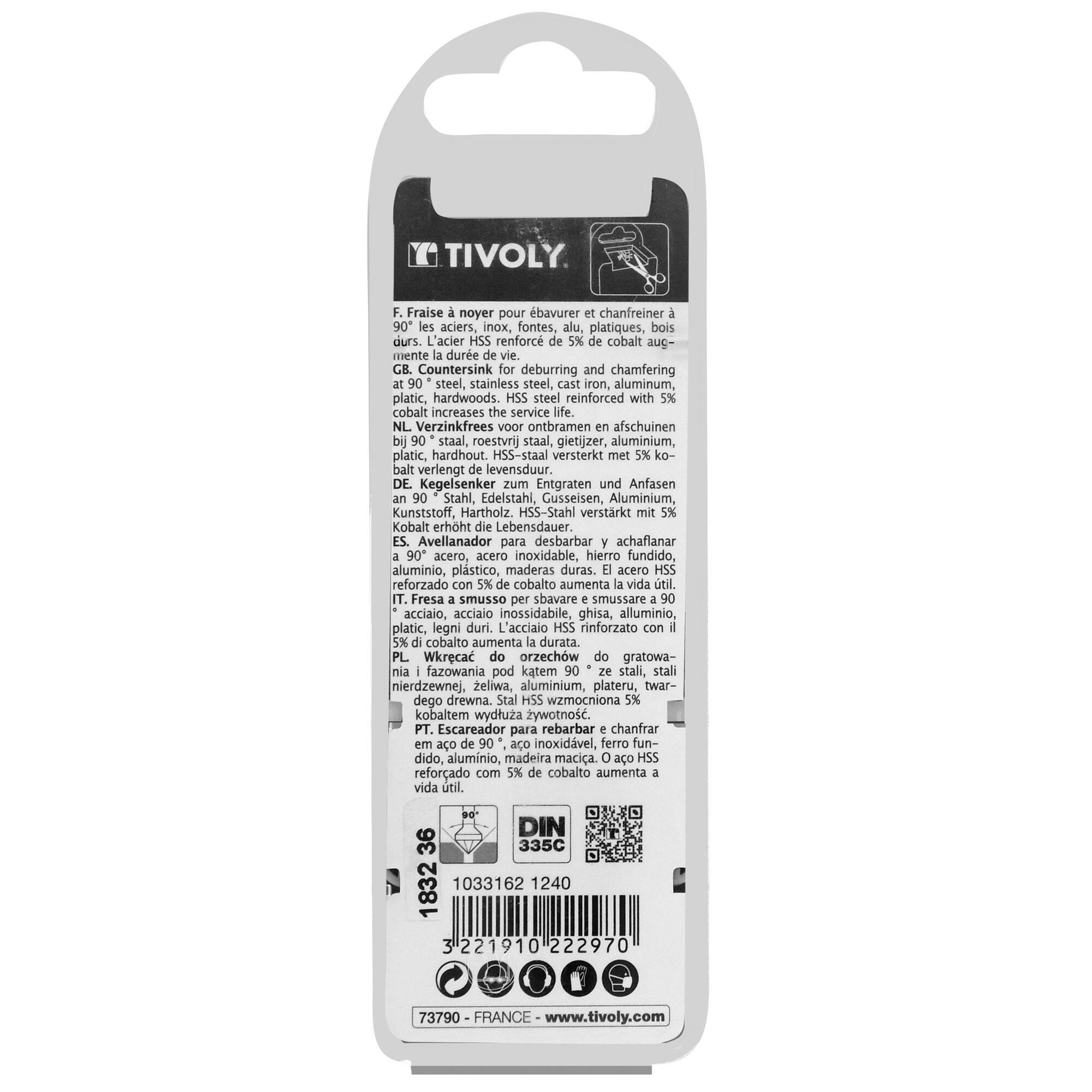 Avellanador HSSE5% cobalto DIN 335C a 90º Mango cilíndrico (Caja colgante) / Ø: 12.4 / L: 56