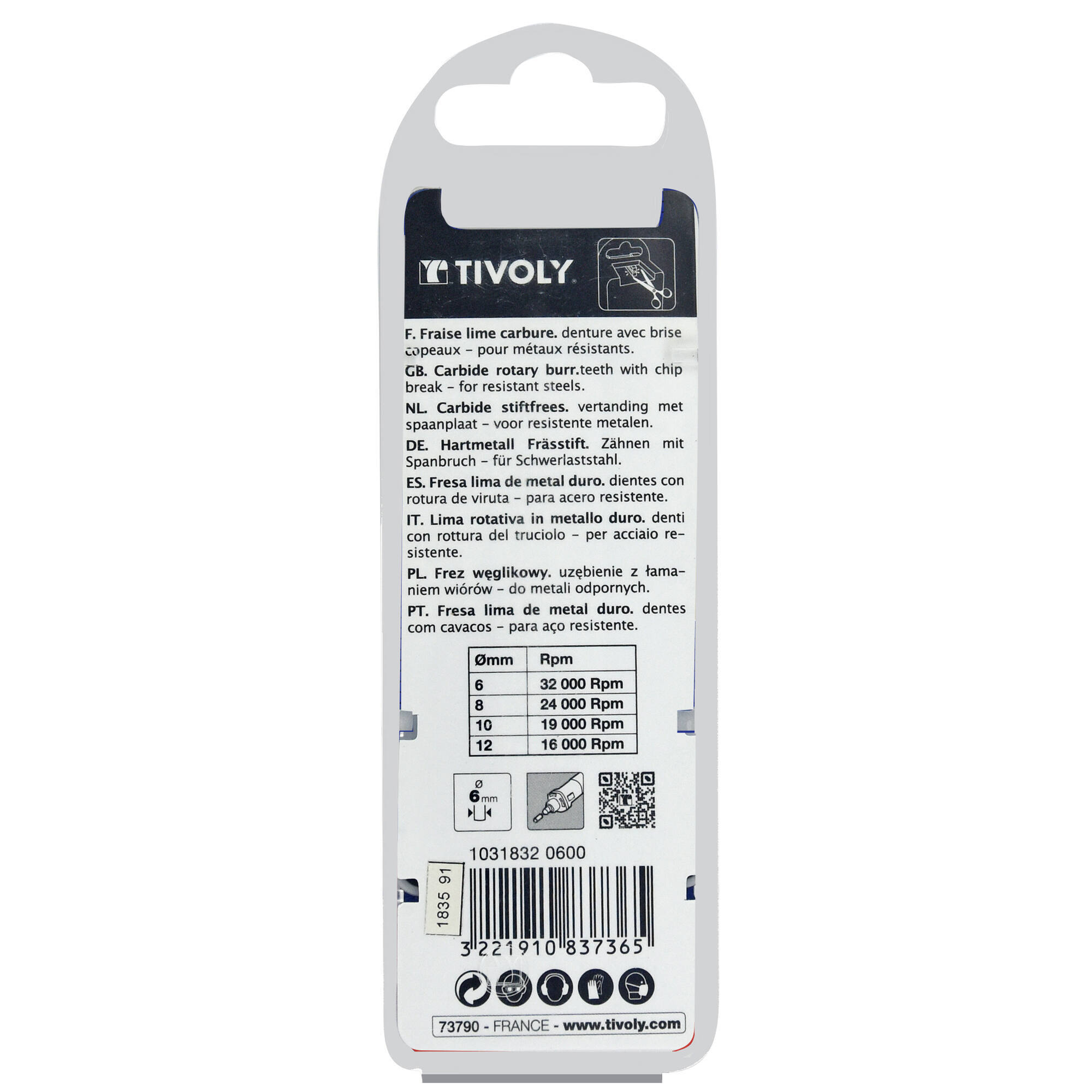 Fresa rotativa metal duro. Punta Ojiva con radio. Dentado normal. Forma D (Caja colgante) # / Ø: 6 / d2: 6 / L: 50
