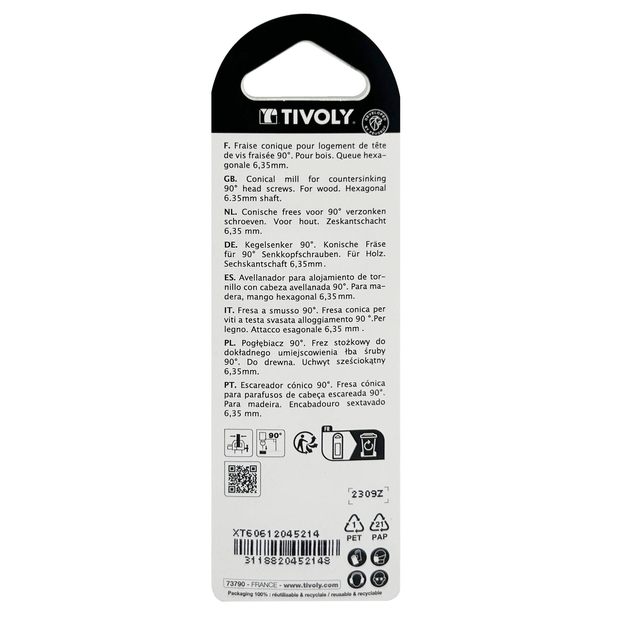 Avellanador al carbono a 90º -Mango hexagonal -Especial madera (Blíster) / Ø: 10 / L: 38