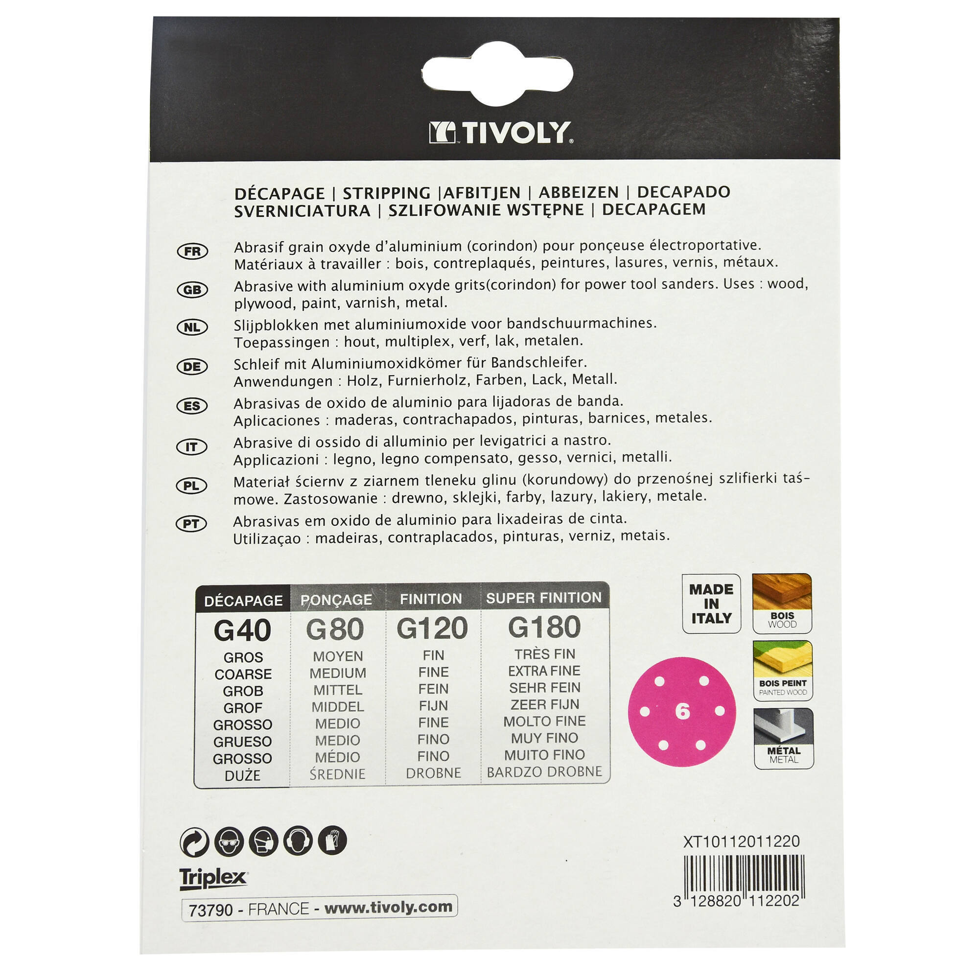 Disco -AUTOADHESIVO -Ø150 mm - Perforación 6 orificios -Para lijadora excéntrica (Funda cartón) / Dim Ø150 / Gr : 40