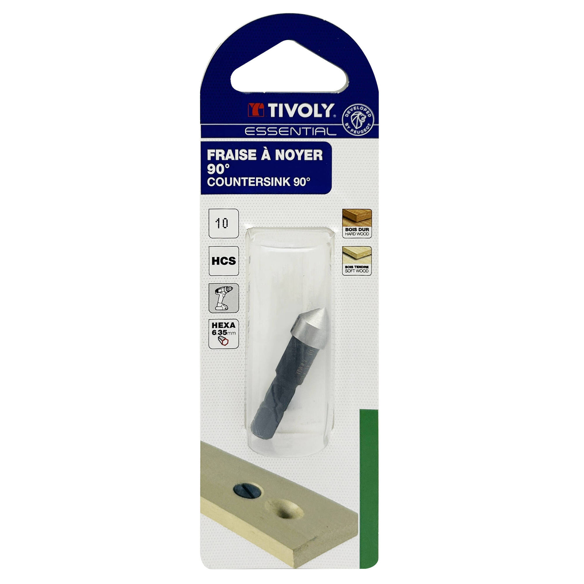 Avellanador al carbono a 90º -Mango hexagonal -Especial madera (Blíster) / Ø: 10 / L: 38