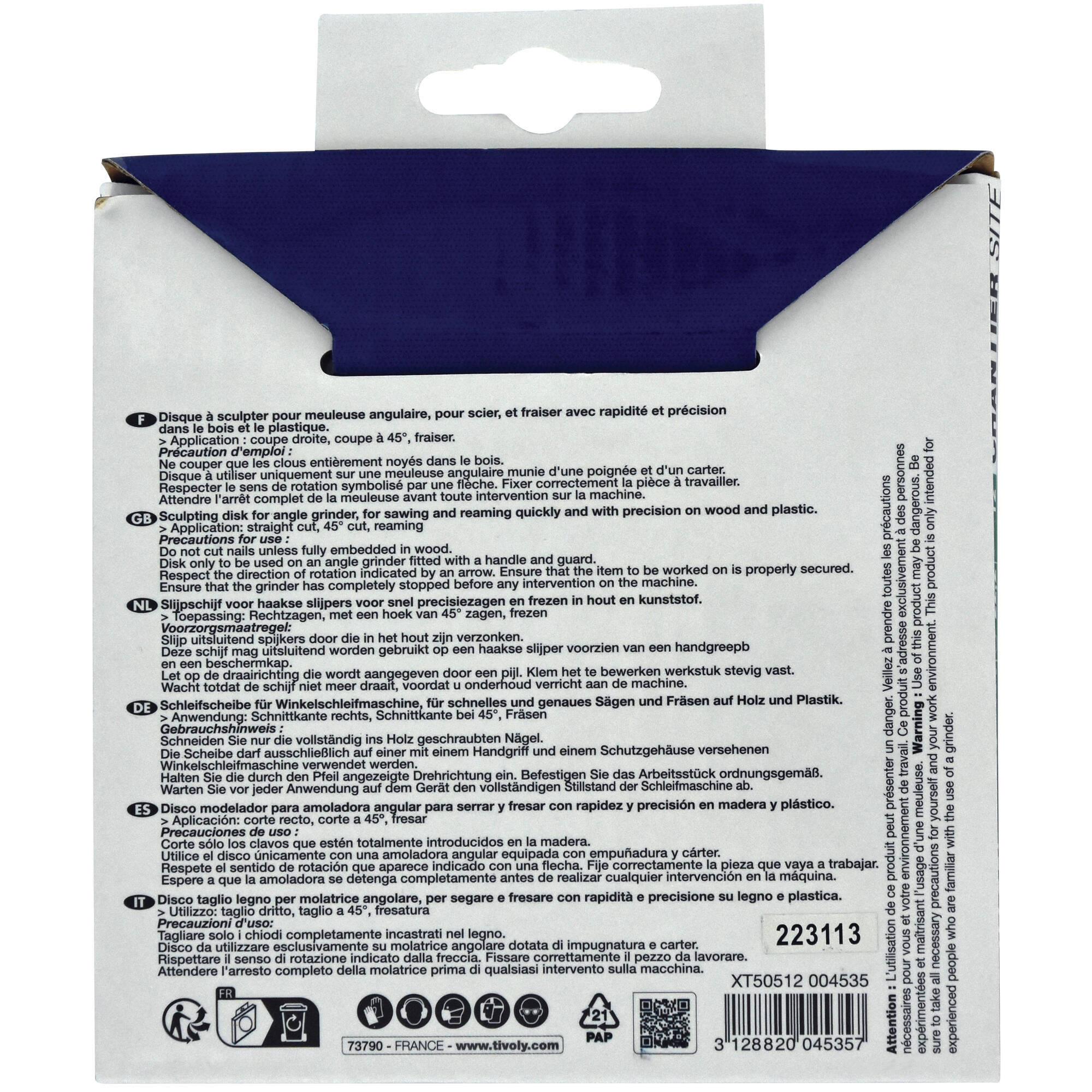 Ø: 115 x Ø2: 22.2 x Z: 12 / Disco de corte - Para madera y madera con clavos - Uso en amoladora (Funda cartón)