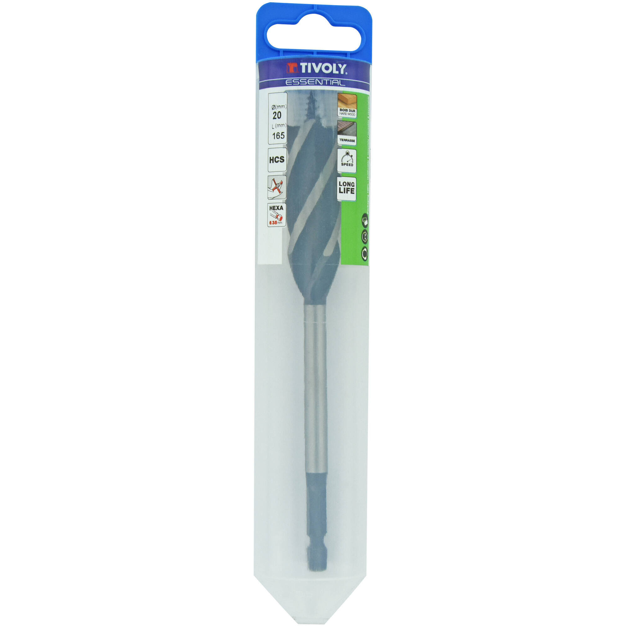 Ø: 20 / Broca para madera de 4 cortes -Mango hexagonal (Blíster) / L: 165