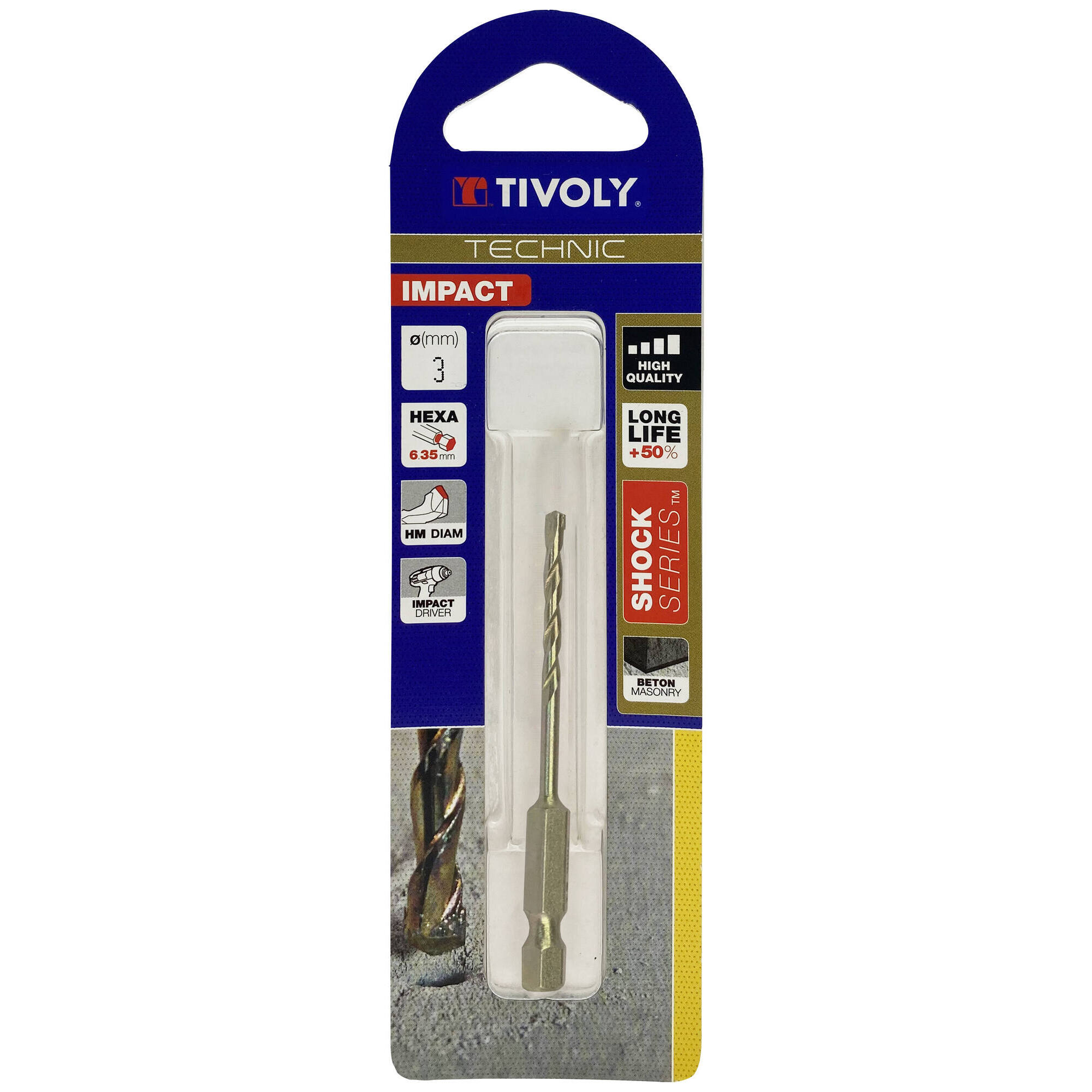 Ø: 3 / Broca para hormigón Shock Serie -Mango hexagonal monobloque (Blíster) / L: 80