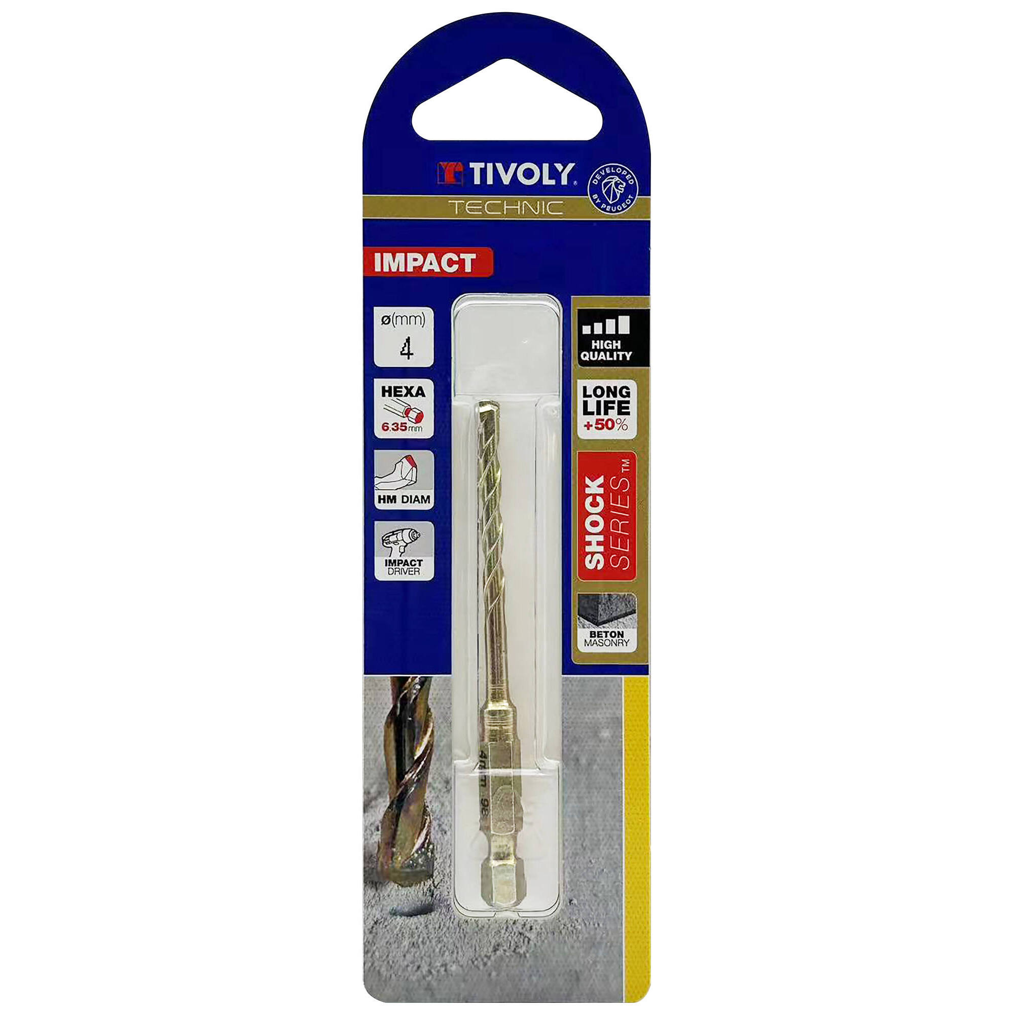 Ø: 4 / Broca para hormigón Shock Serie -Mango hexagonal monobloque (Blíster) / L: 80