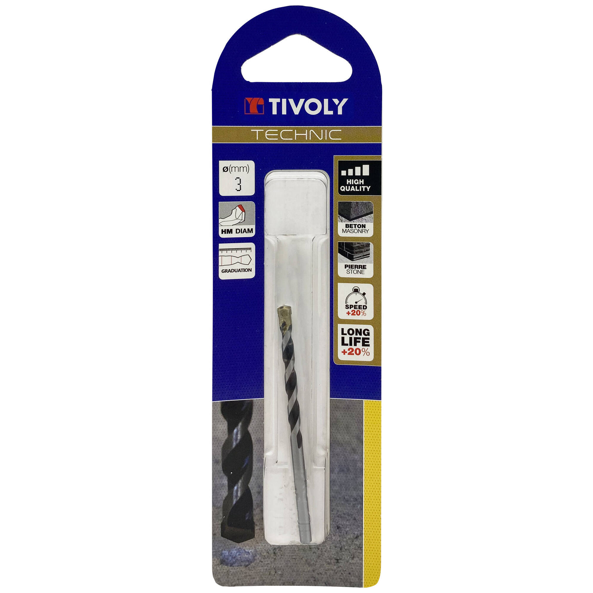 Ø: 3 / Broca para hormigón -Placa de Metal duro afilada con diamante -Mango cilíndrico -Graduada SLR (Blíster) / L: 60