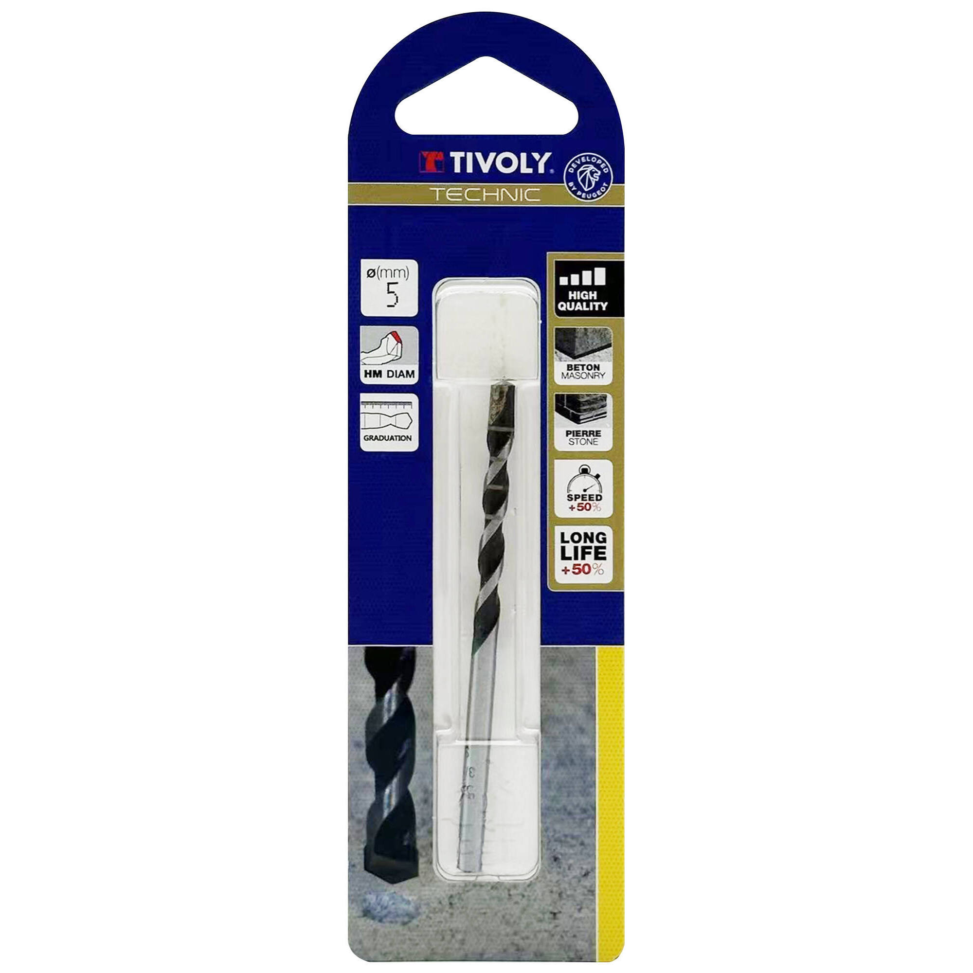 Ø: 5 / Broca para hormigón -Placa de Metal duro afilada con diamante -Mango cilíndrico -Graduada SLR (Blíster) / L: 85