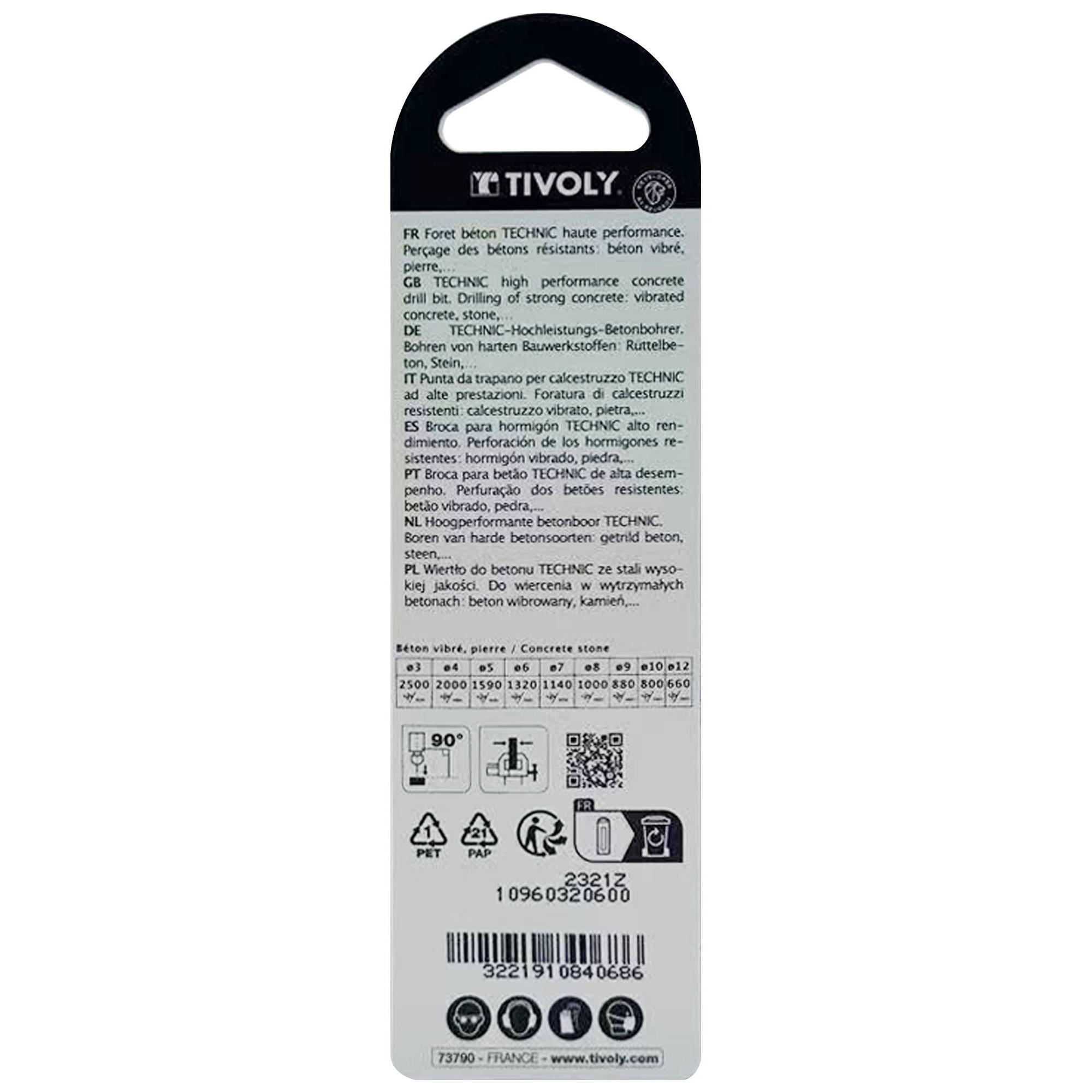 Ø: 6 / Broca para hormigón -Placa de Metal duro afilada con diamante -Mango cilíndrico -Graduada SLR (Blíster) / L: 100