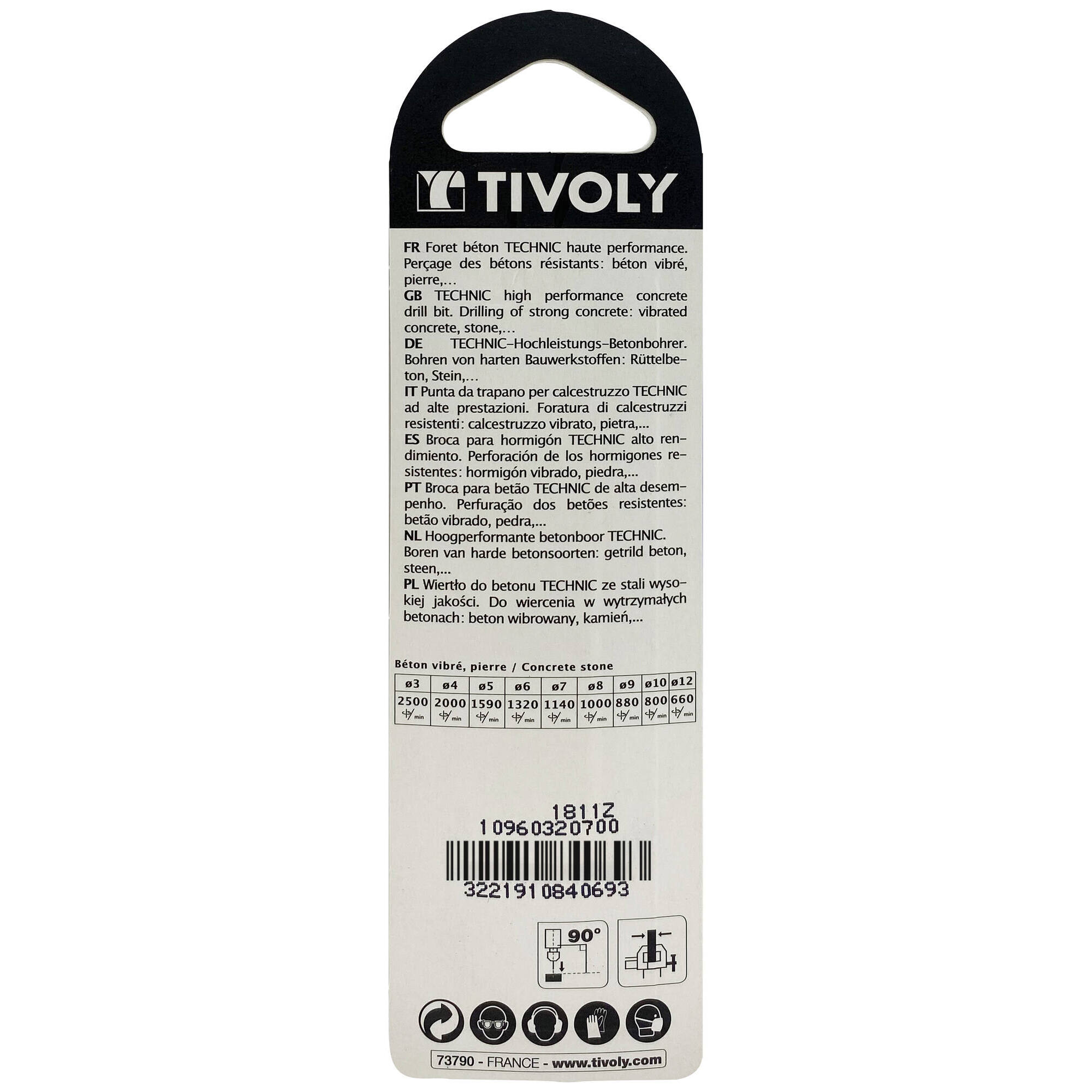 Ø: 7 / Broca para hormigón -Placa de Metal duro afilada con diamante -Mango cilíndrico -Graduada SLR (Blíster) / L: 100