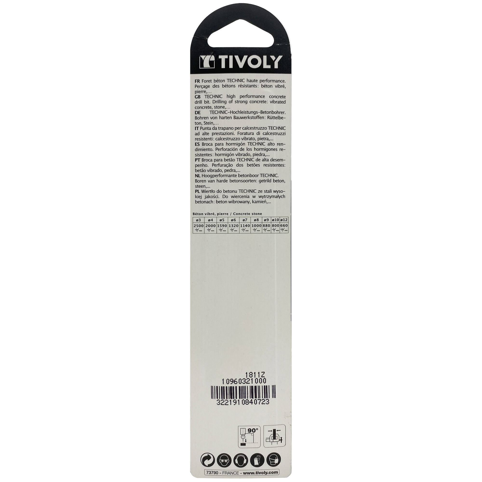 Ø: 10 / Broca para hormigón -Placa de Metal duro afilada con diamante -Mango cilíndrico -Graduada SLR (Blíster) / L: 120