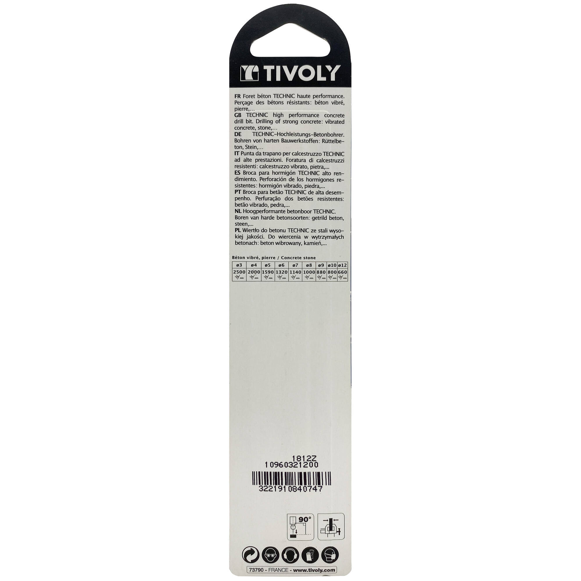 Ø: 12 / Broca para hormigón -Placa de Metal duro afilada con diamante -Mango cilíndrico -Graduada SLR (Blíster) / L: 150