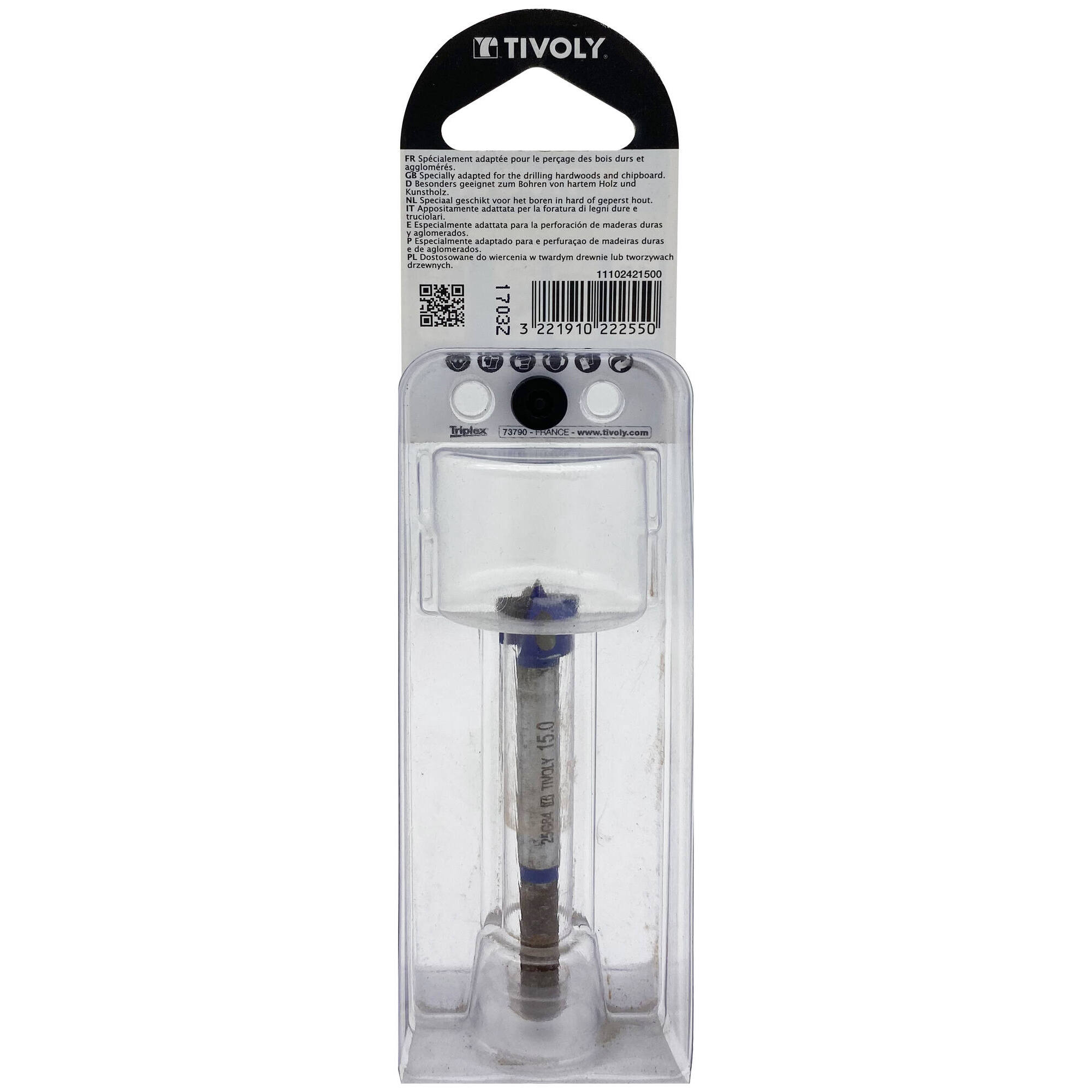 Ø: 15 / Broca para bisagra -Placa de carburo -Mango cilíndrico (Blíster) / L: 79.5