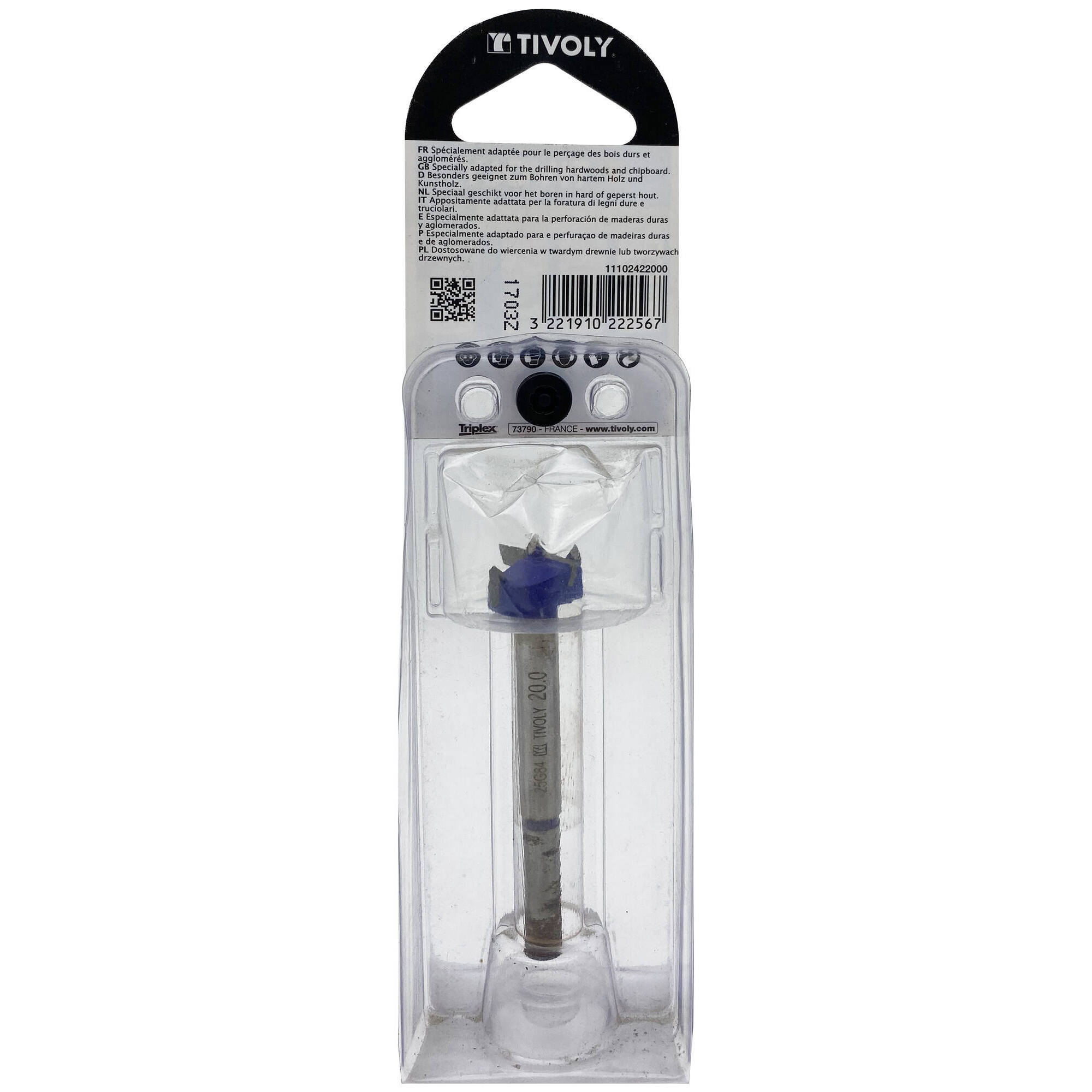 Ø: 20 / Broca para bisagra -Placa de carburo -Mango cilíndrico (Blíster) / L: 79.5