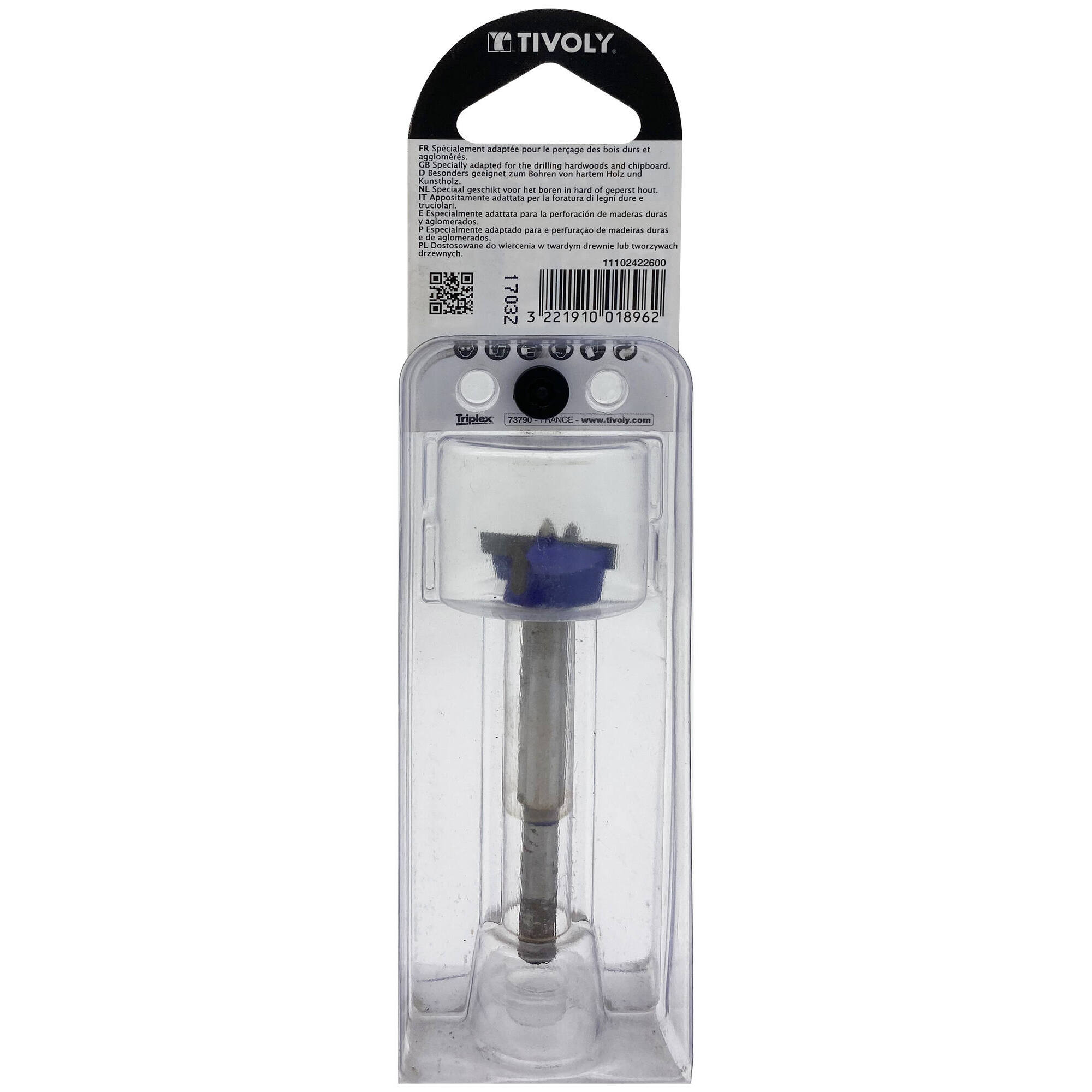 Ø: 26 / Broca para bisagra -Placa de carburo -Mango cilíndrico (Blíster) / L: 79.5