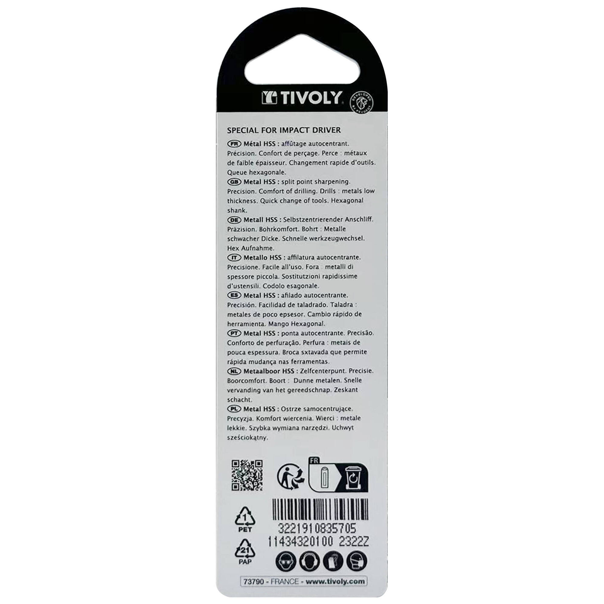 Ø: 1 / L: 61 / Broca para metal HSS | MANGO HEXAGONAL 6,35 mm | Afilado especial (Blíster)