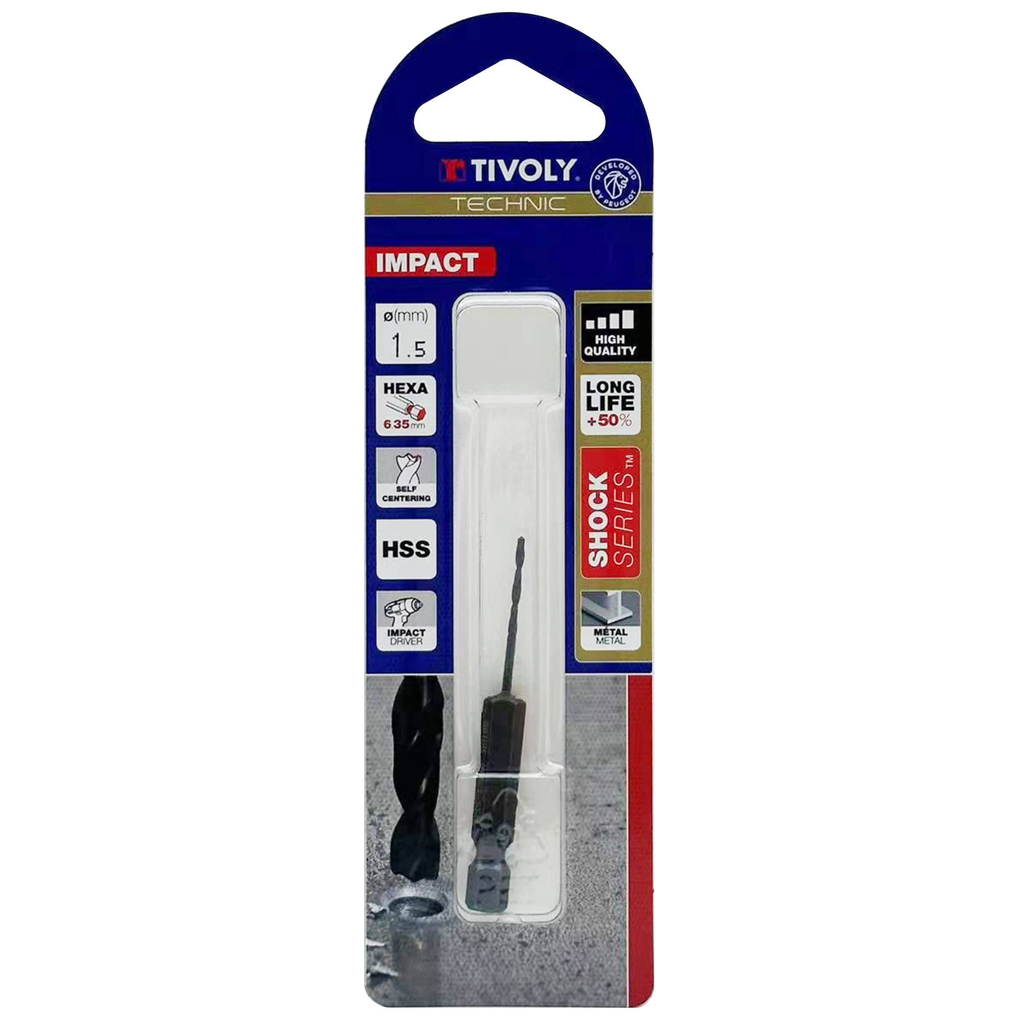 Ø: 1.5 / L: 65 / Broca para metal HSS | MANGO HEXAGONAL 6,35 mm | Afilado especial (Blíster)