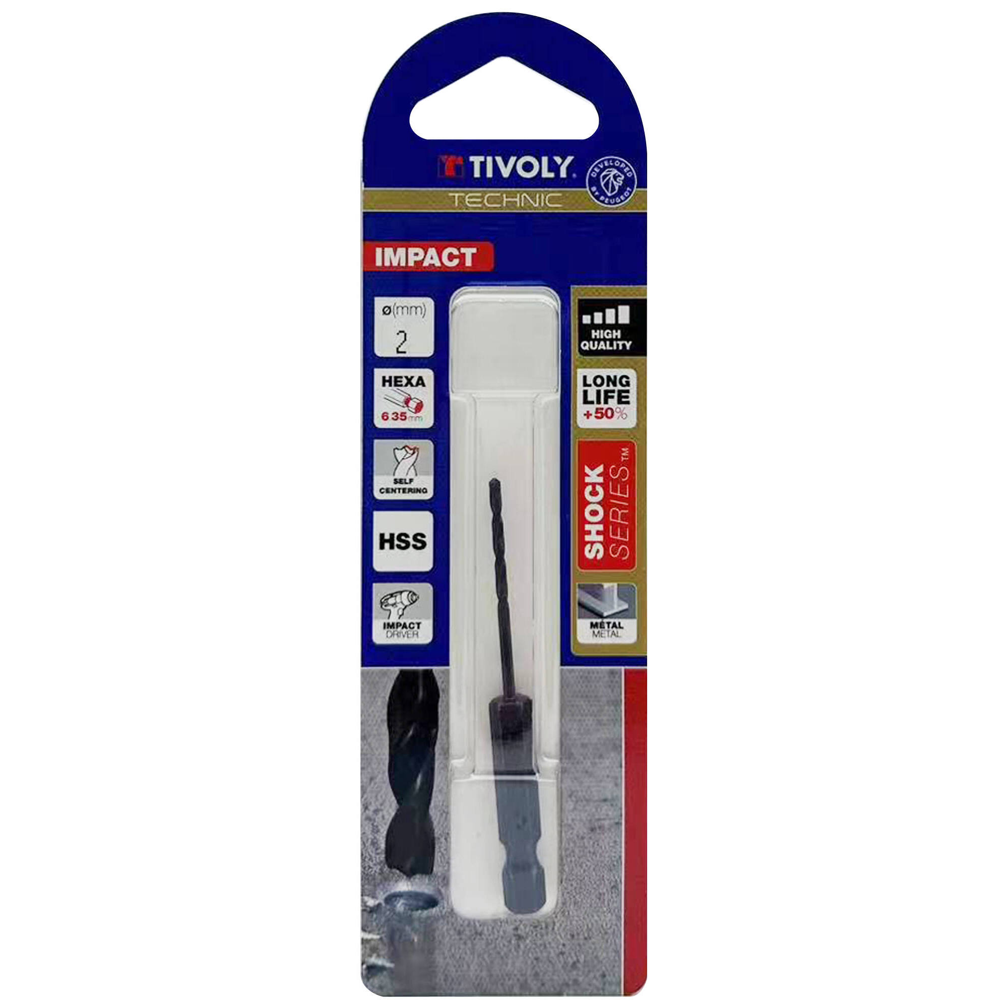 Ø: 2 / L: 68 / Broca para metal HSS | MANGO HEXAGONAL 6,35 mm | Afilado especial (Blíster)