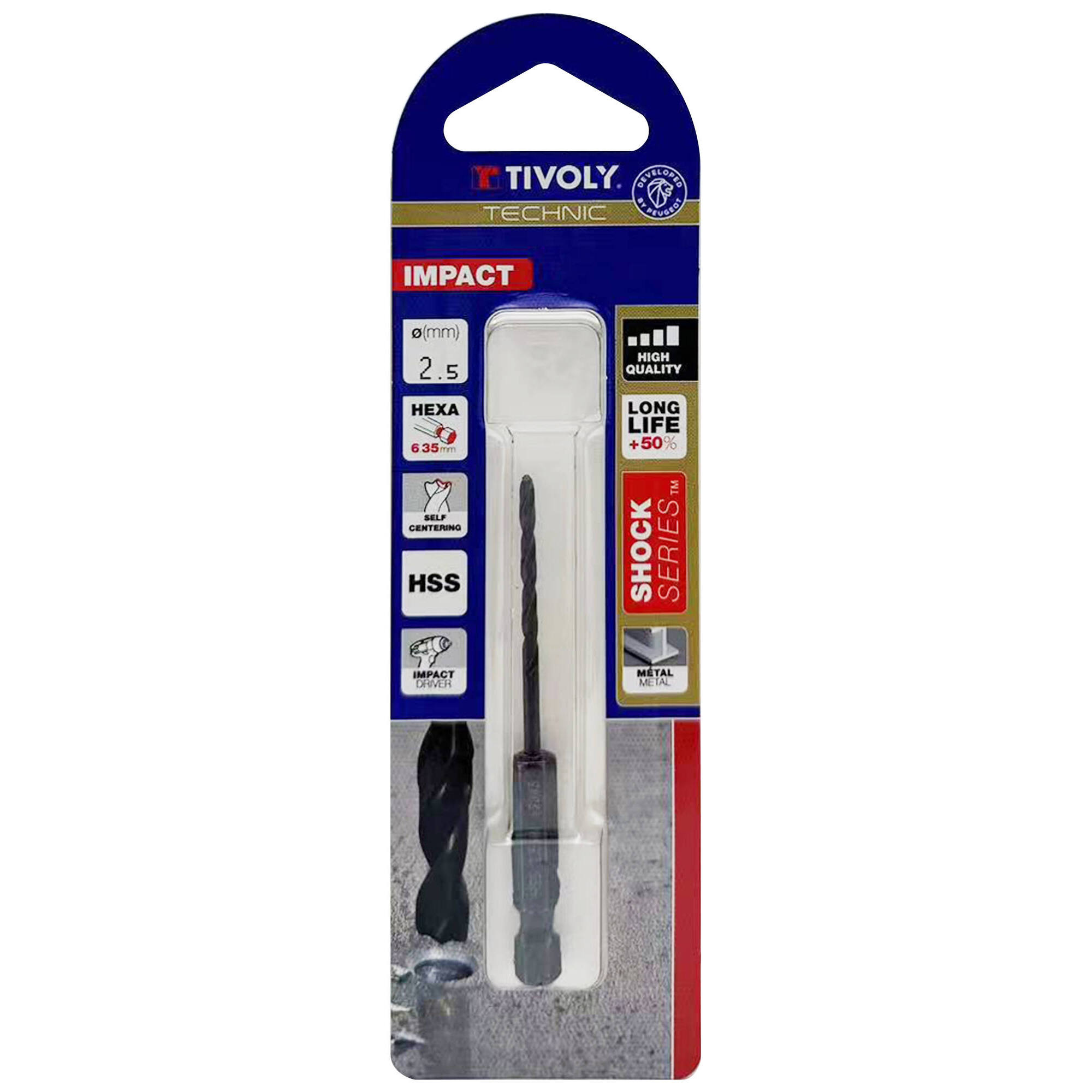 Ø: 2.5 / L: 76 / Broca para metal HSS | MANGO HEXAGONAL 6,35 mm | Afilado especial (Blíster)