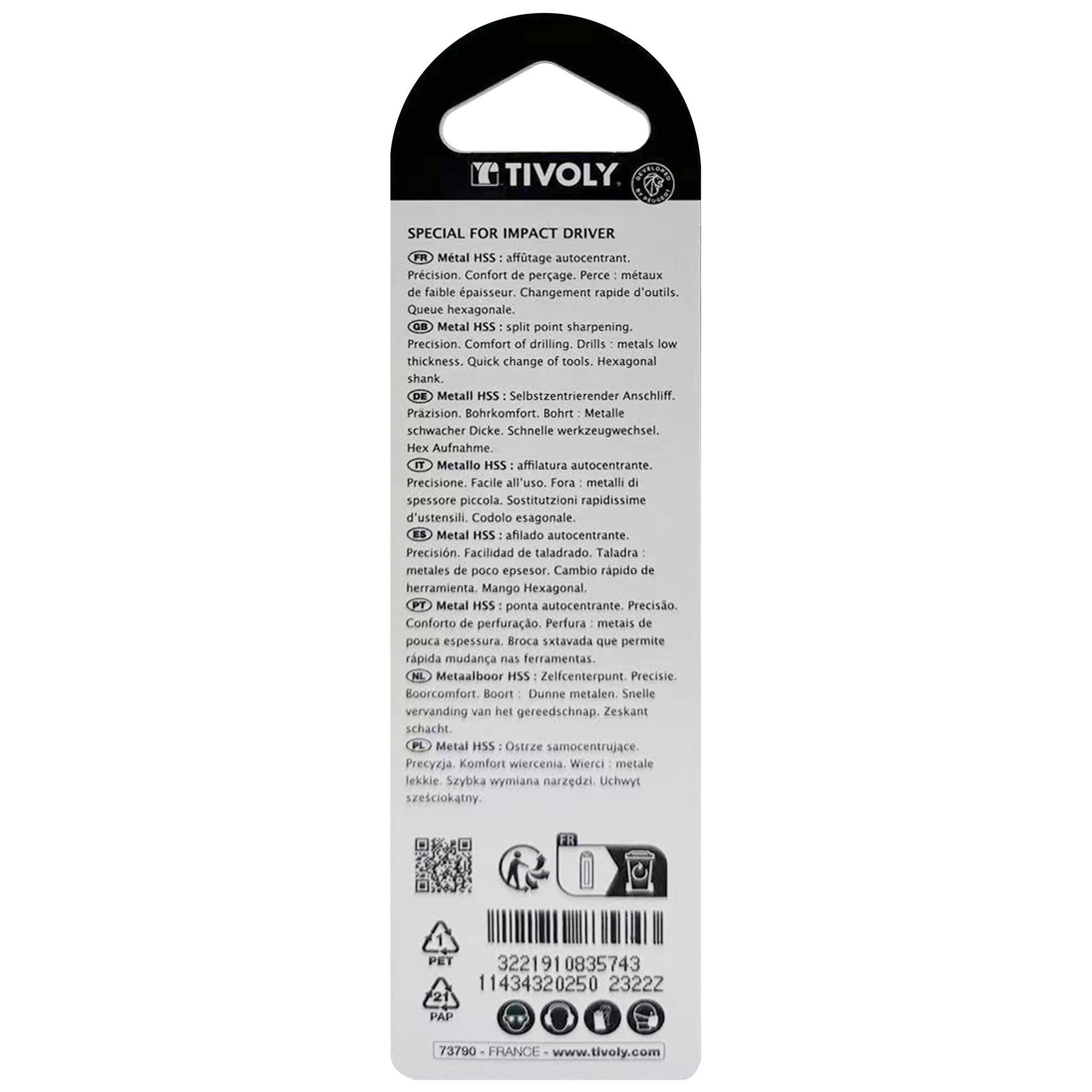 Ø: 2.5 / L: 76 / Broca para metal HSS | MANGO HEXAGONAL 6,35 mm | Afilado especial (Blíster)