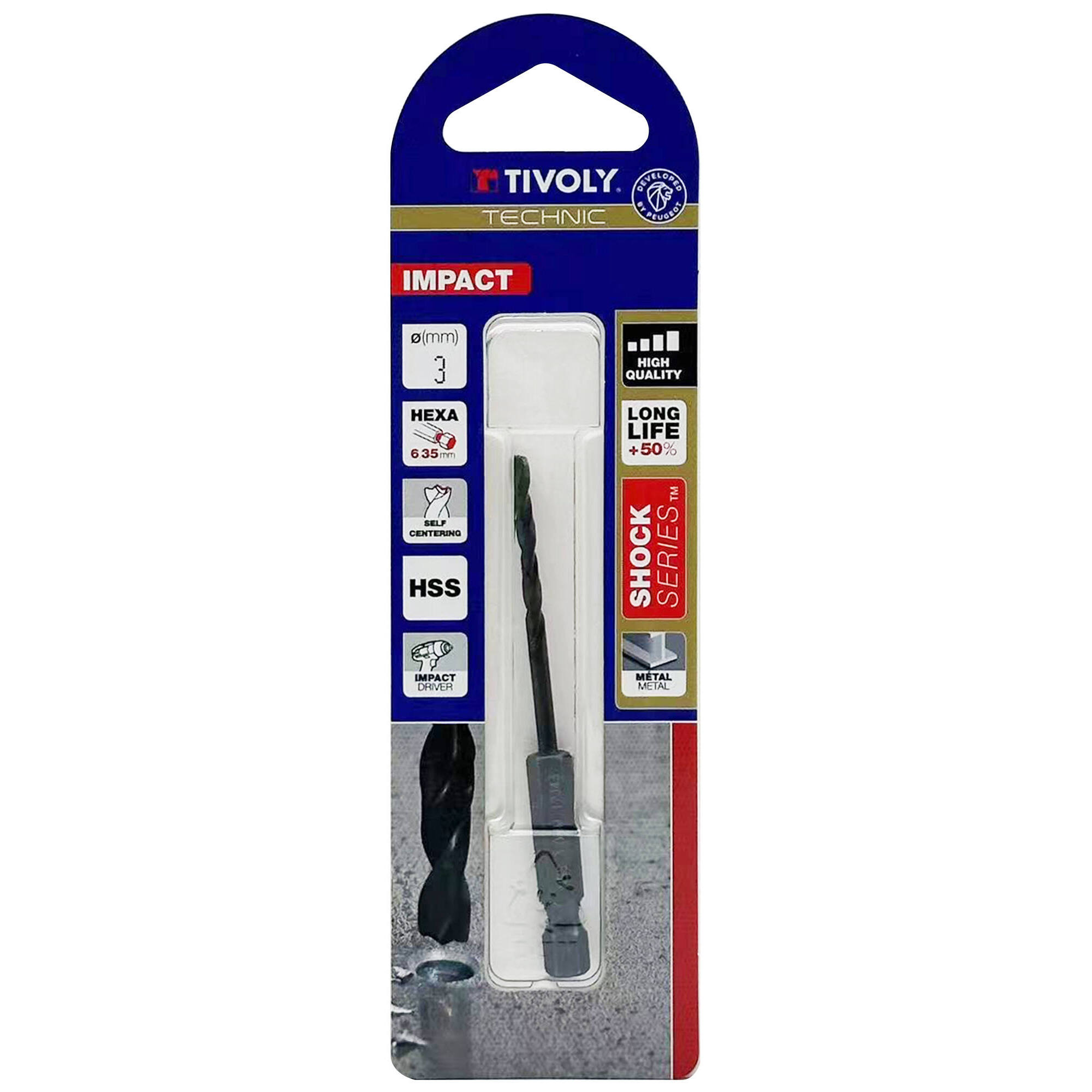 Ø: 3 / L: 80 / Broca para metal HSS | MANGO HEXAGONAL 6,35 mm | Afilado especial (Blíster)