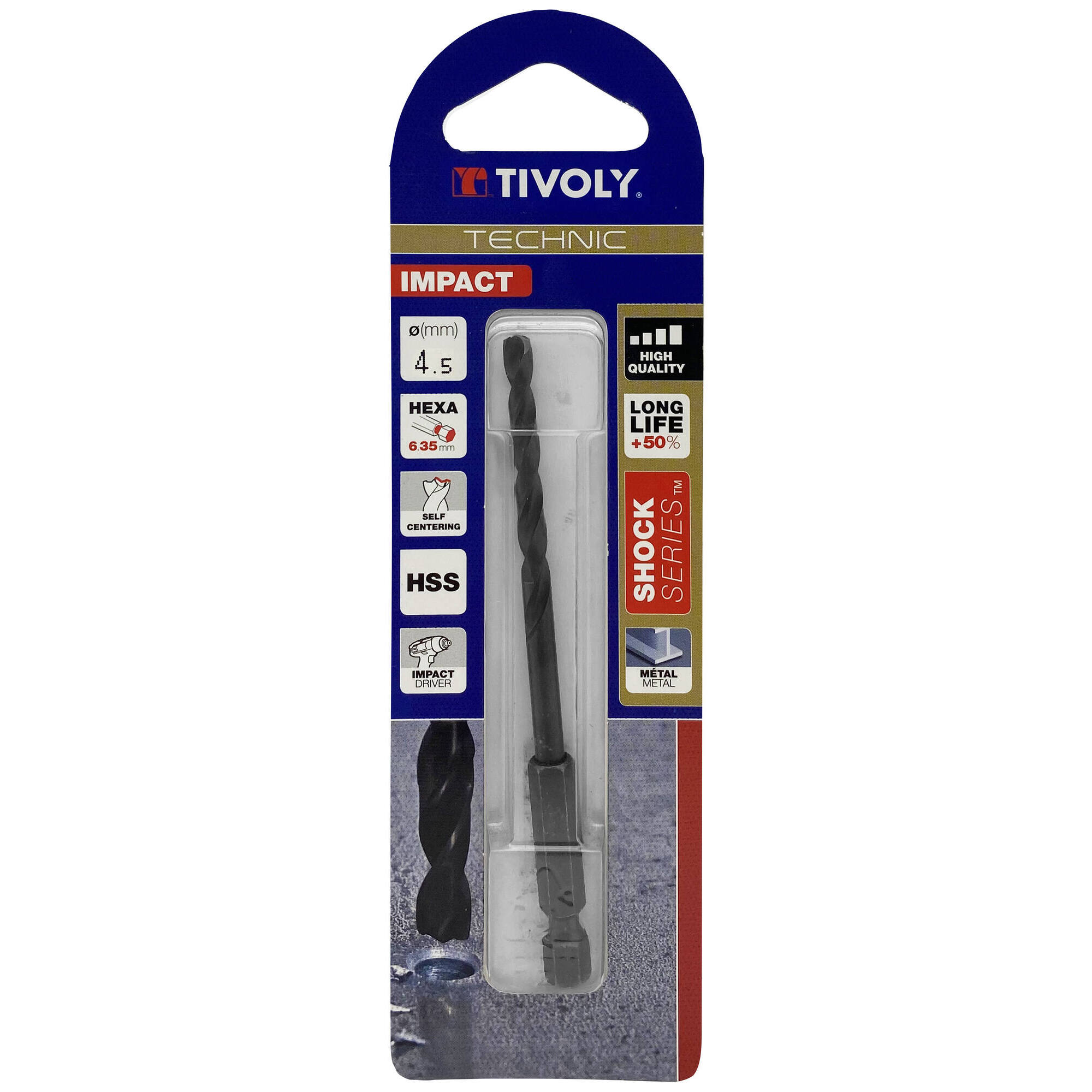 Ø: 4.5 / L: 99 / Broca para metal HSS | MANGO HEXAGONAL 6,35 mm | Afilado especial (Blíster)