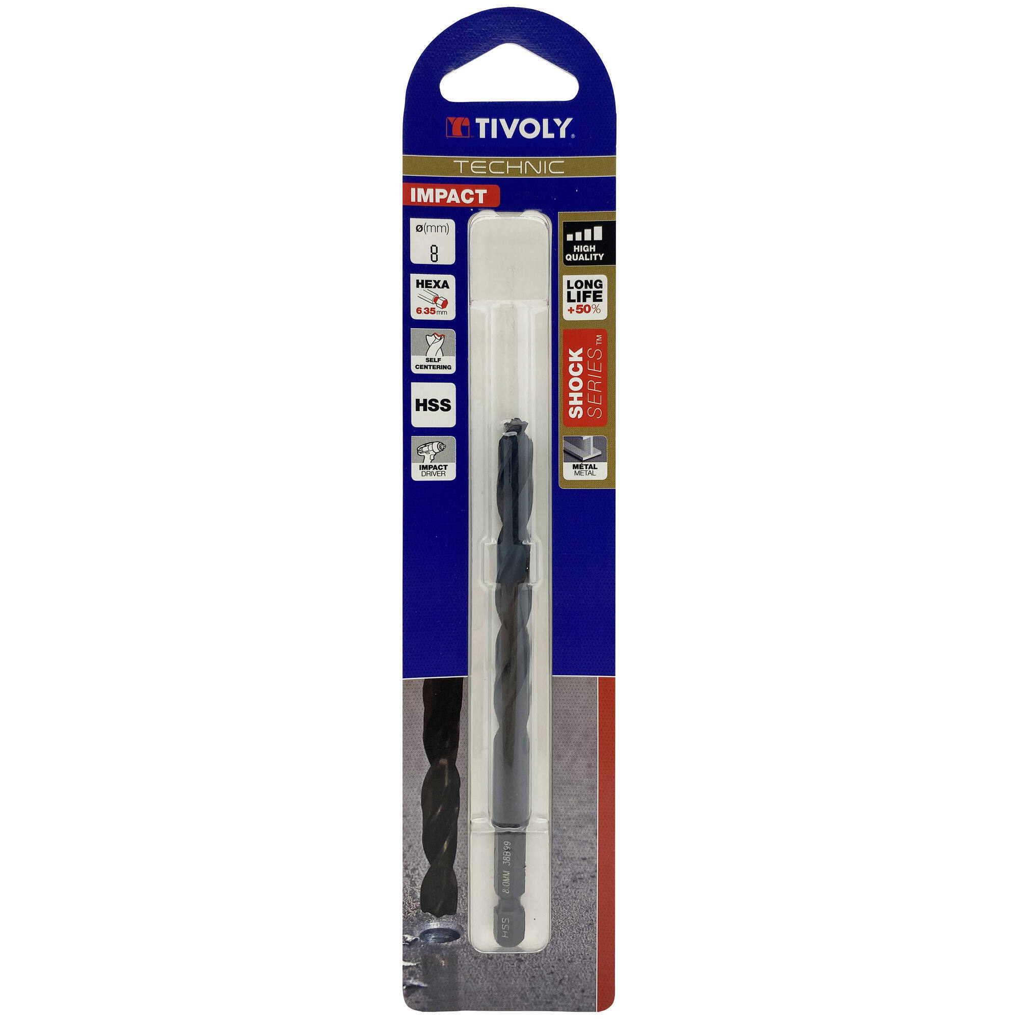 Ø: 8 / L: 117 / Broca para metal HSS | MANGO HEXAGONAL 6,35 mm | Afilado especial (Blíster)